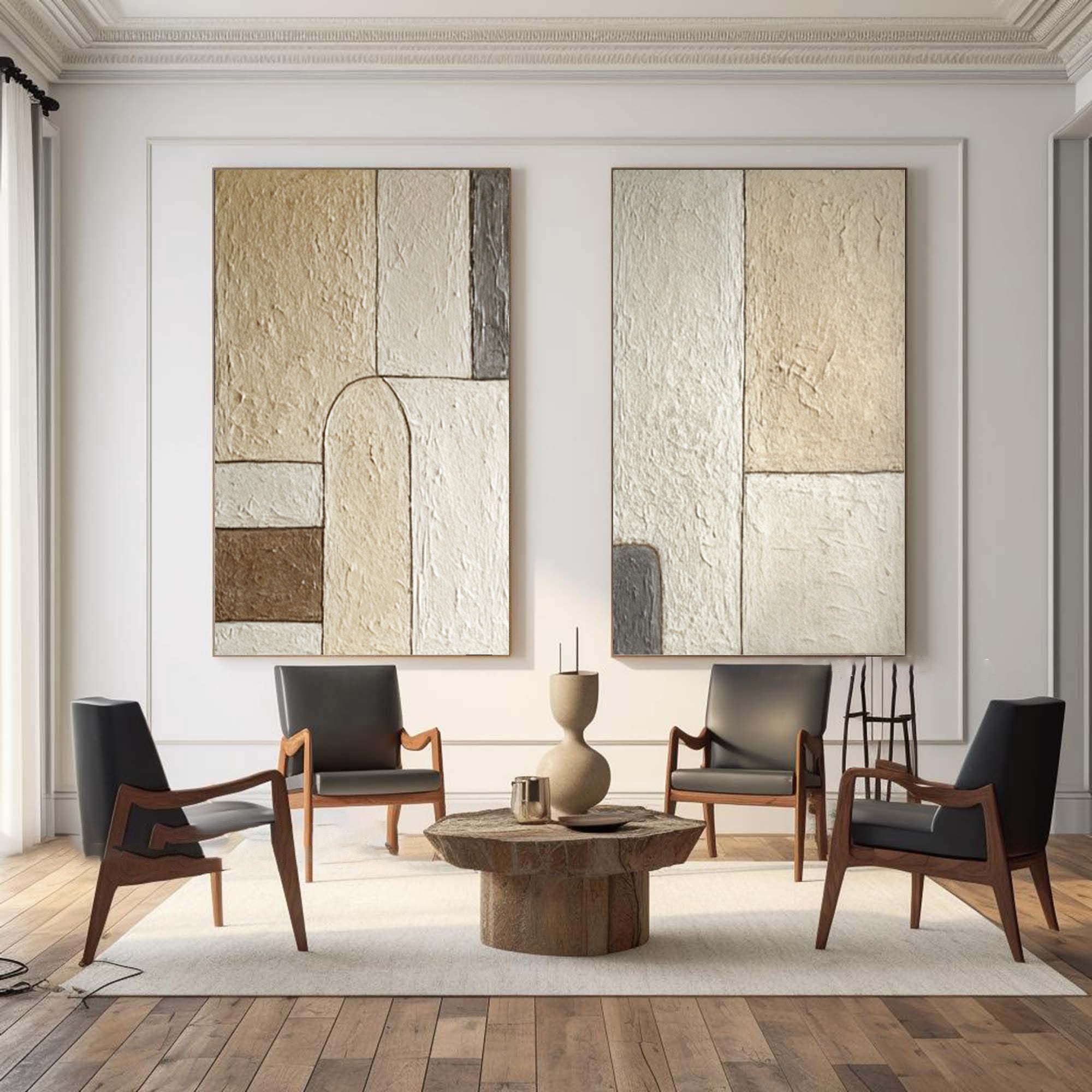 Neutral Abstract Art Set Modern Living Room Decor #WG 047
