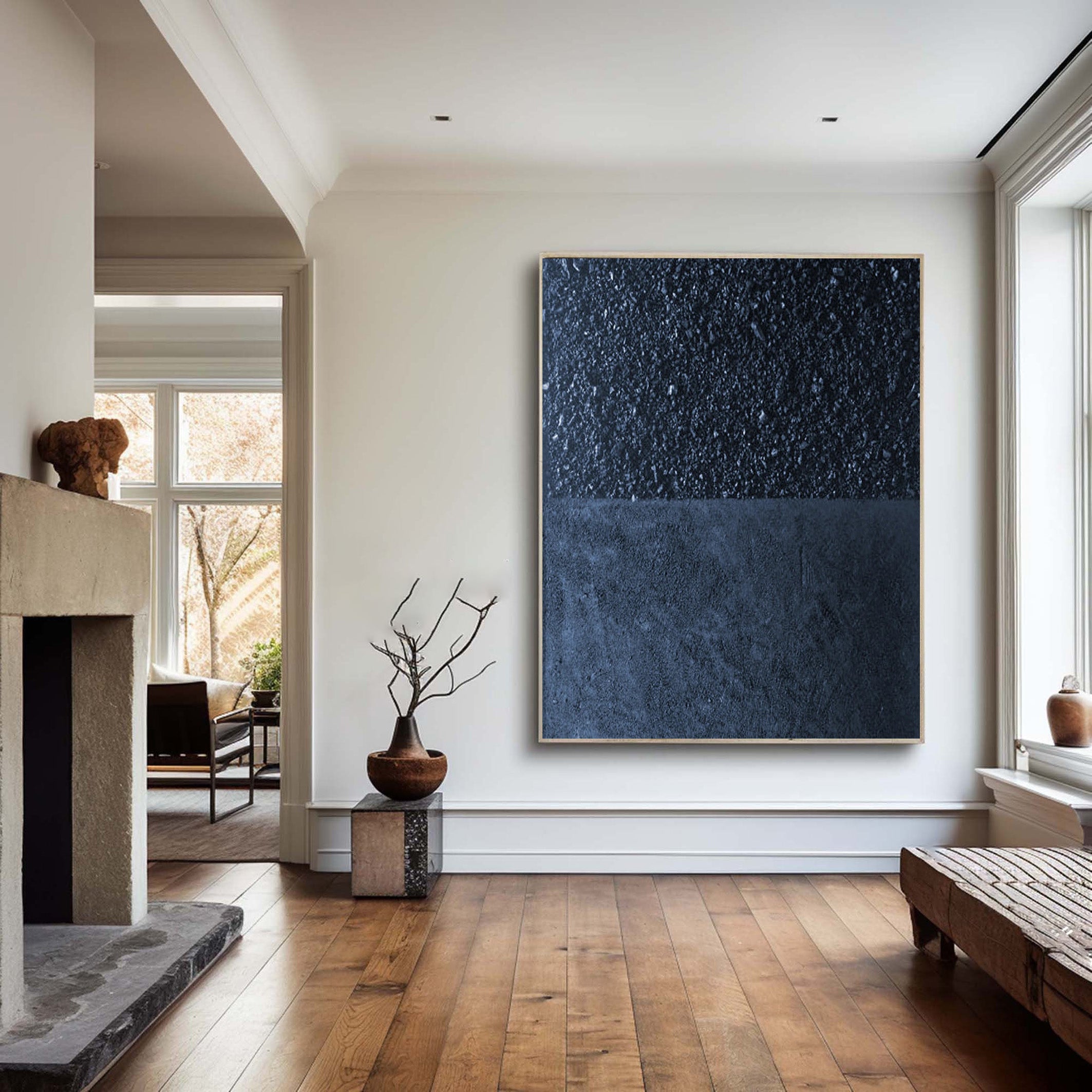 Midnight Texture: Minimalist Dark Art, Deep Blue Canvas #BGA 115