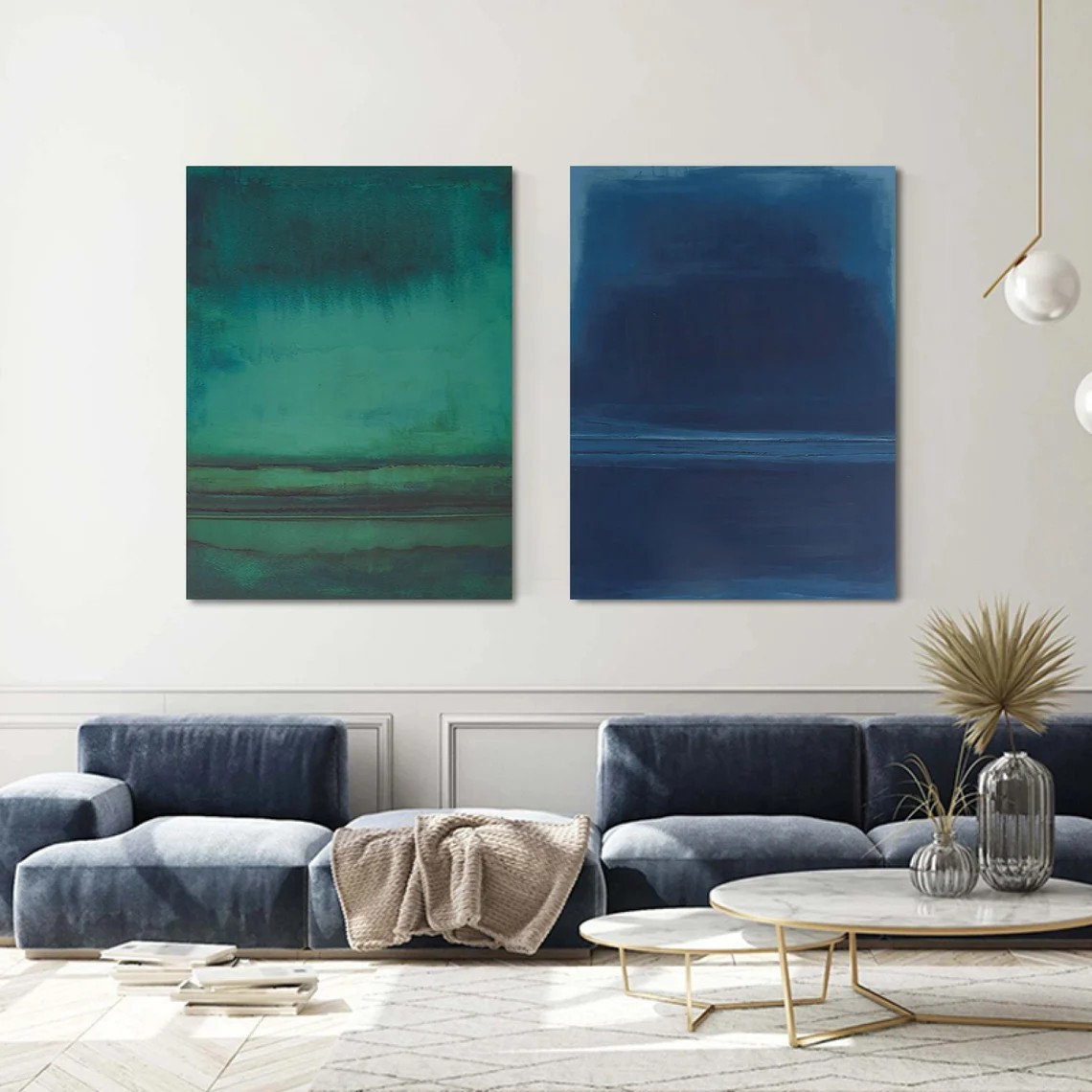 Calming Blue & Green Serene Art Set Of 2, Minimalist Wall Art #BGA 088