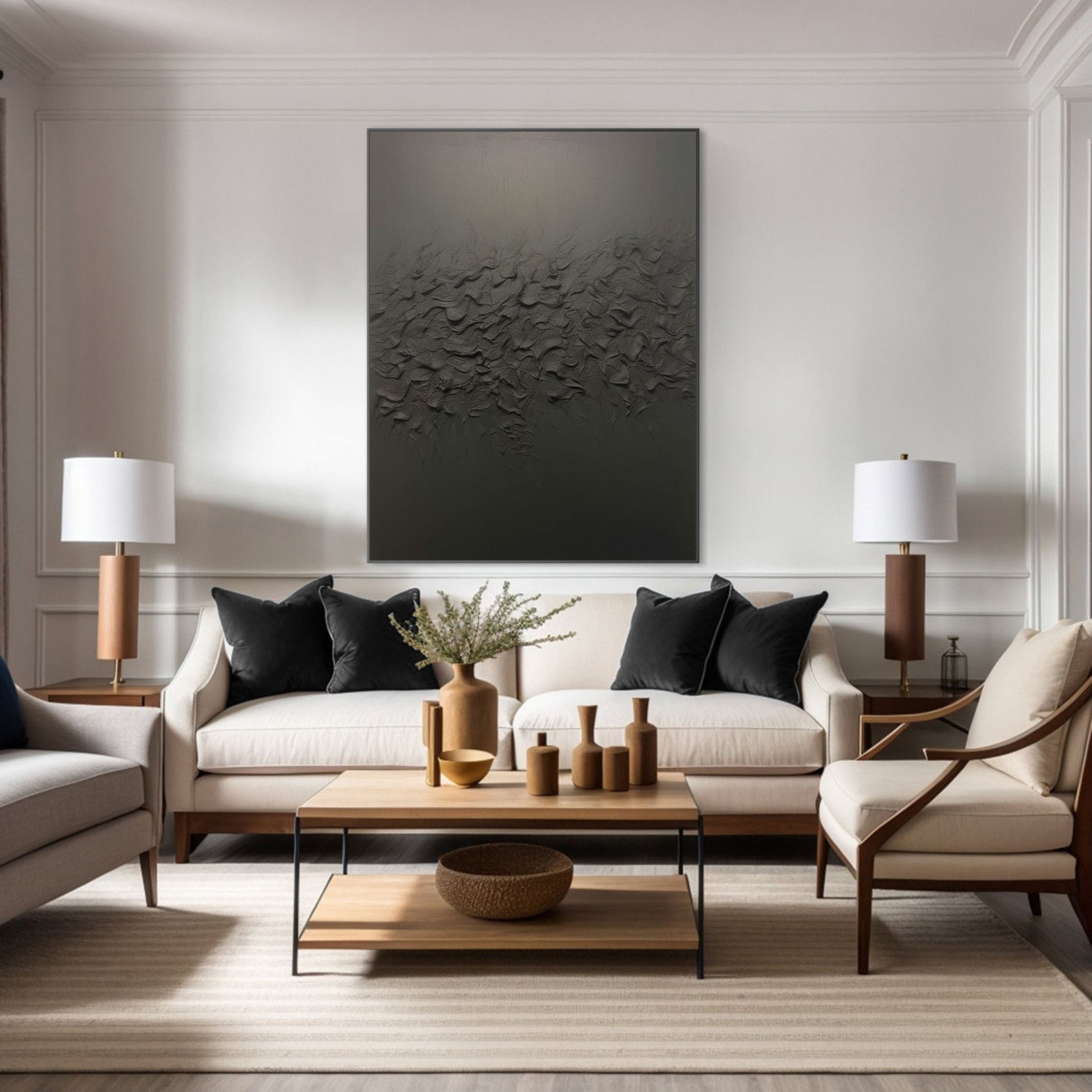 Black Contemporary Wall Painting, Richly Textured Surface #BGA 146