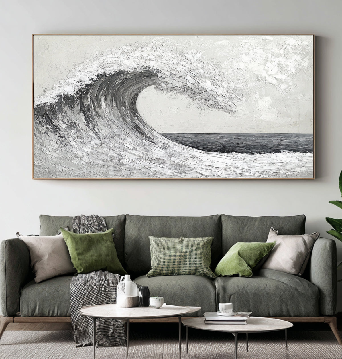 Textured Abstract Wave Monochrome Ocean Artwork Handmade Seascape Black White Gray Coastal Wall Art