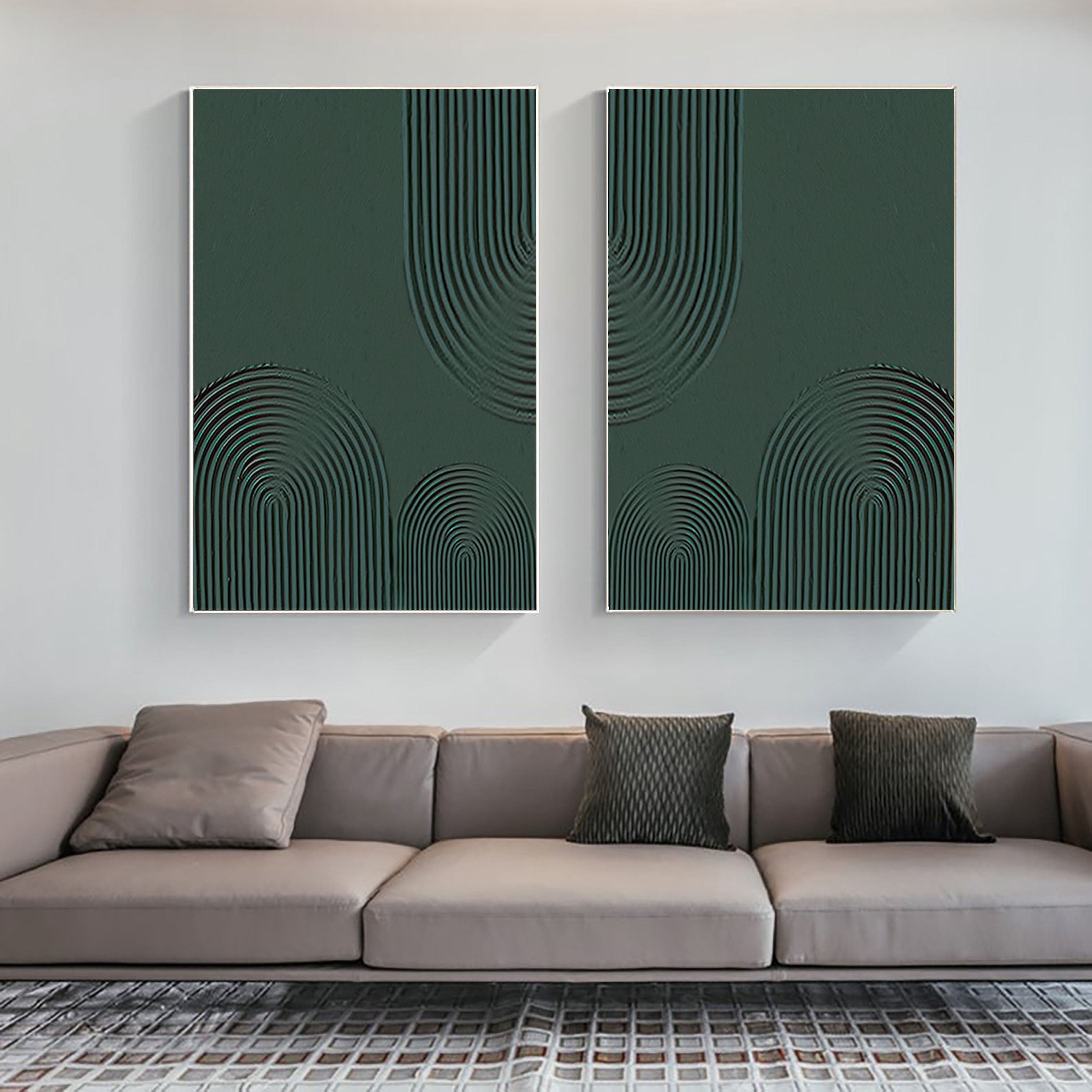 Geometric Style Wall Art Modern Teal Oil Painting SET OF 2 #BGS 003