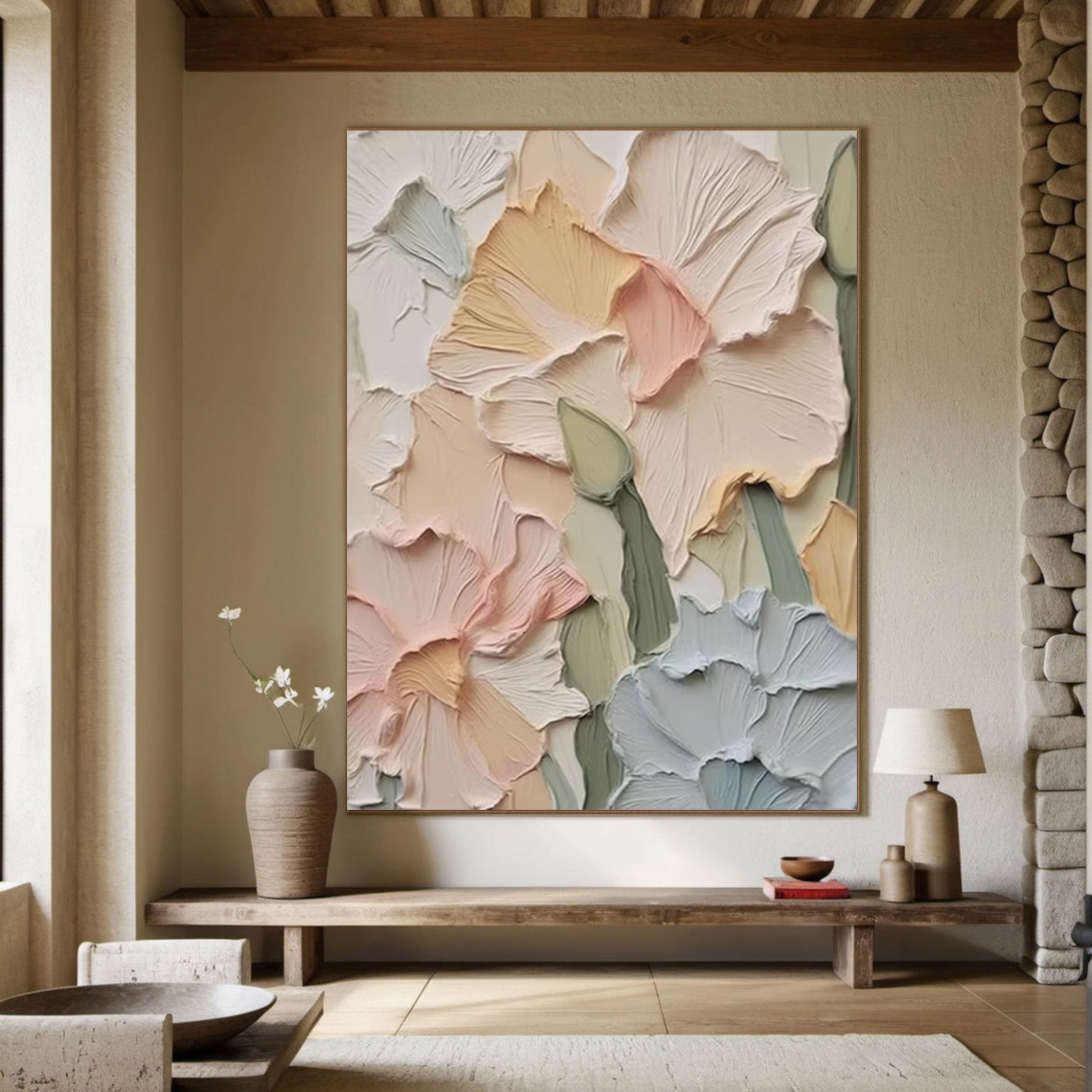 Soft Bloom Relief: 3D Flower Painting, Textured Floral Art #BGA 123