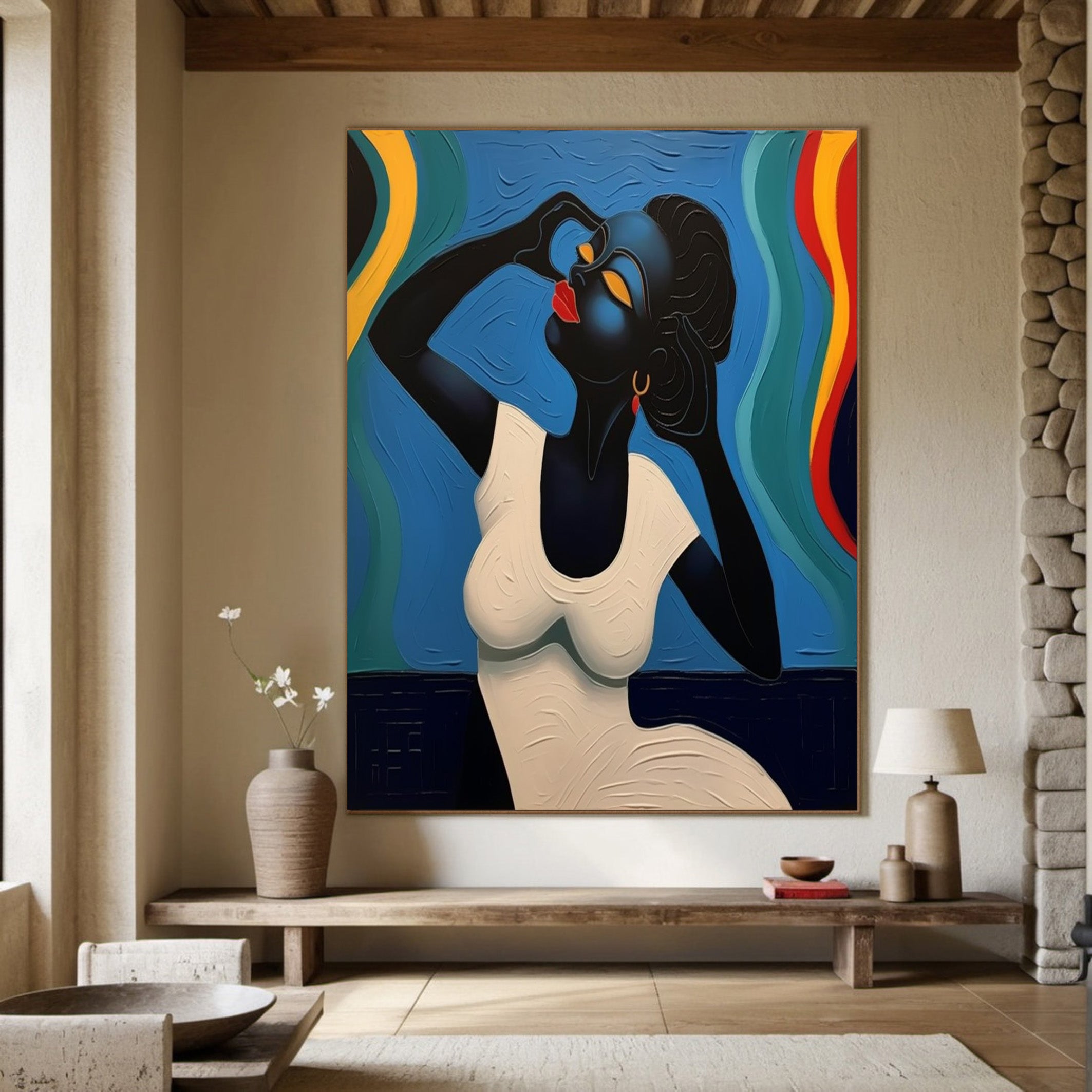 Elegant Portrait with Abstract Flowing Bands, Contemporary Art #BGA 174