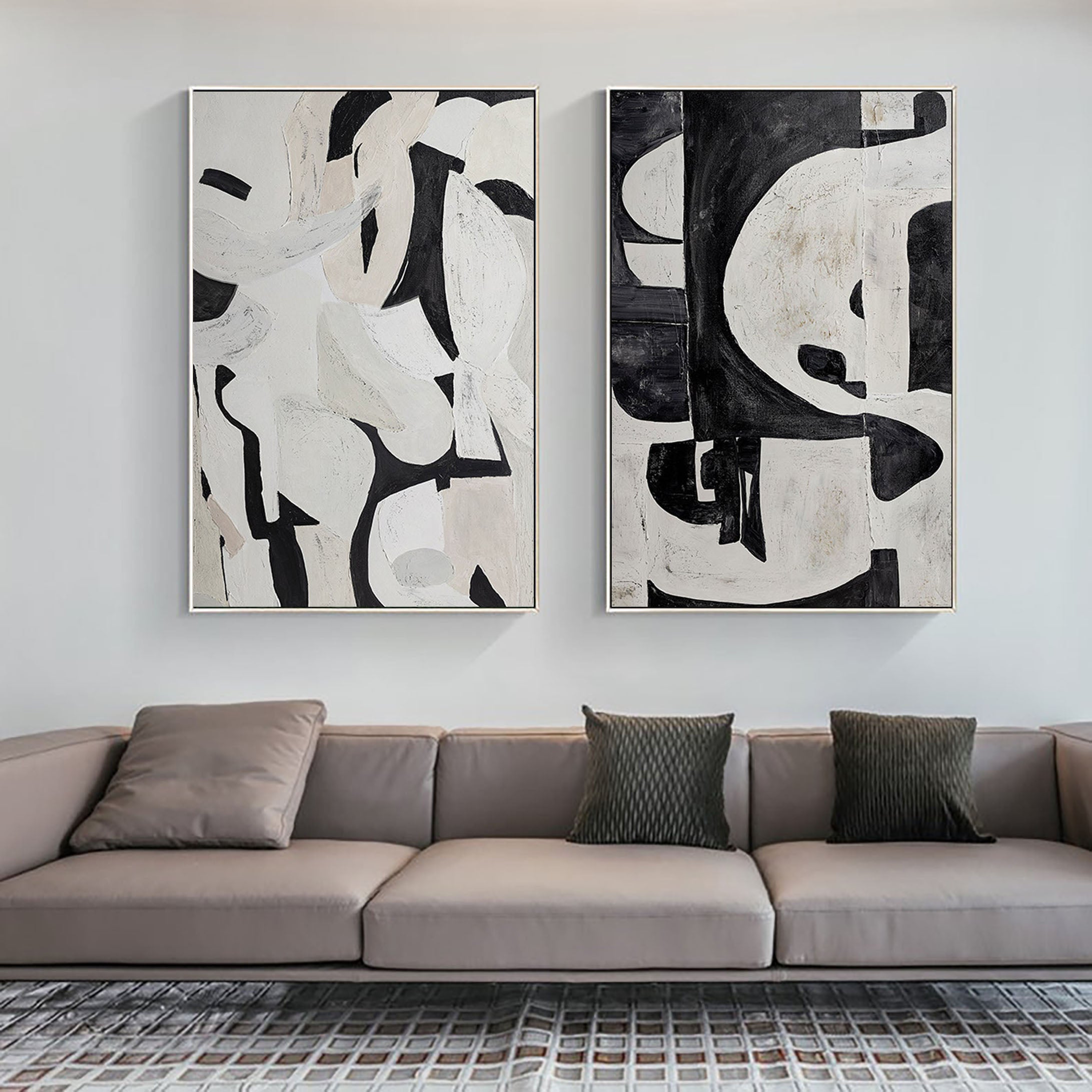 Black & White Abstract Painting SET OF 2 #LL 009