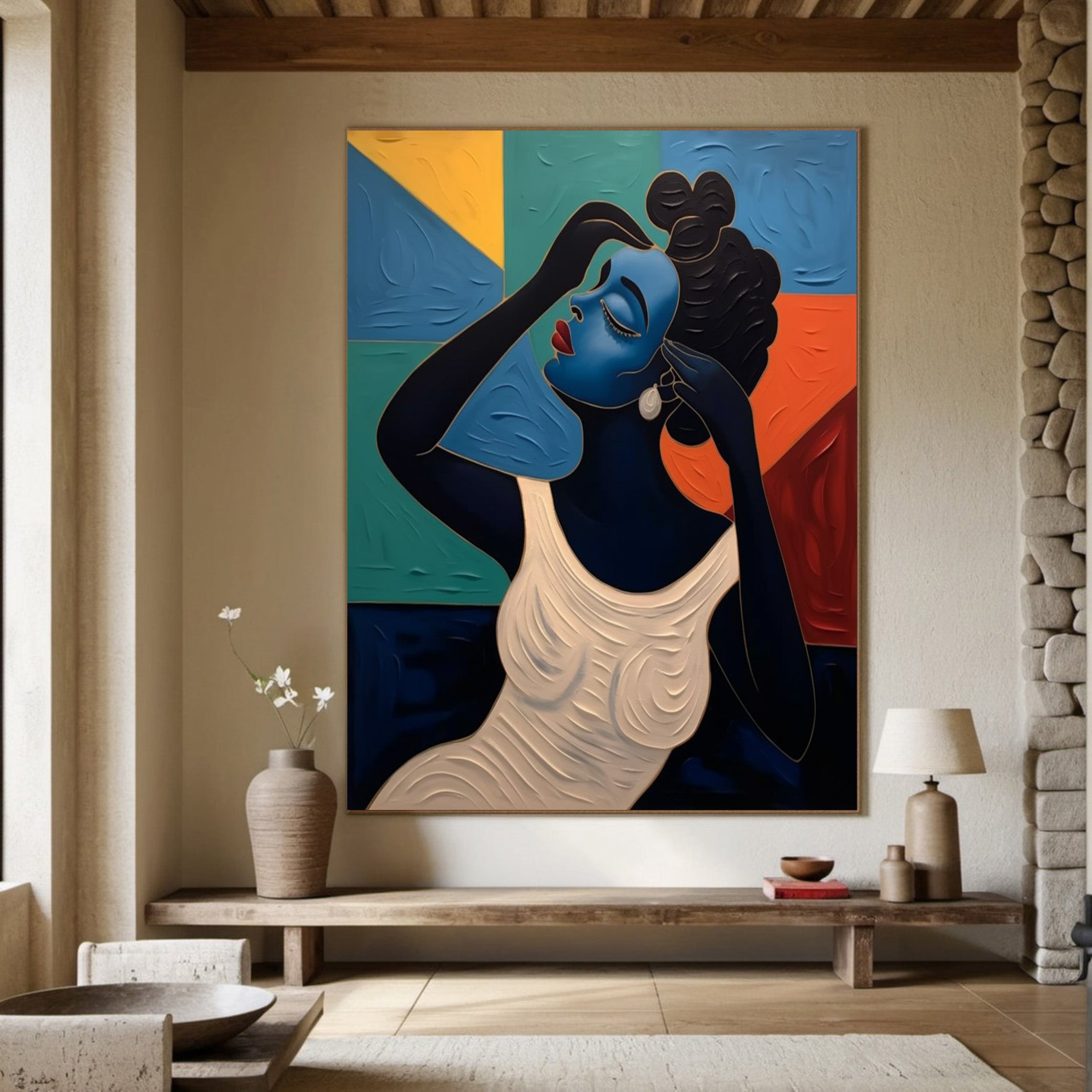 Portrait with Textured Color Geometry, Modern Abstract Art #BGA 172