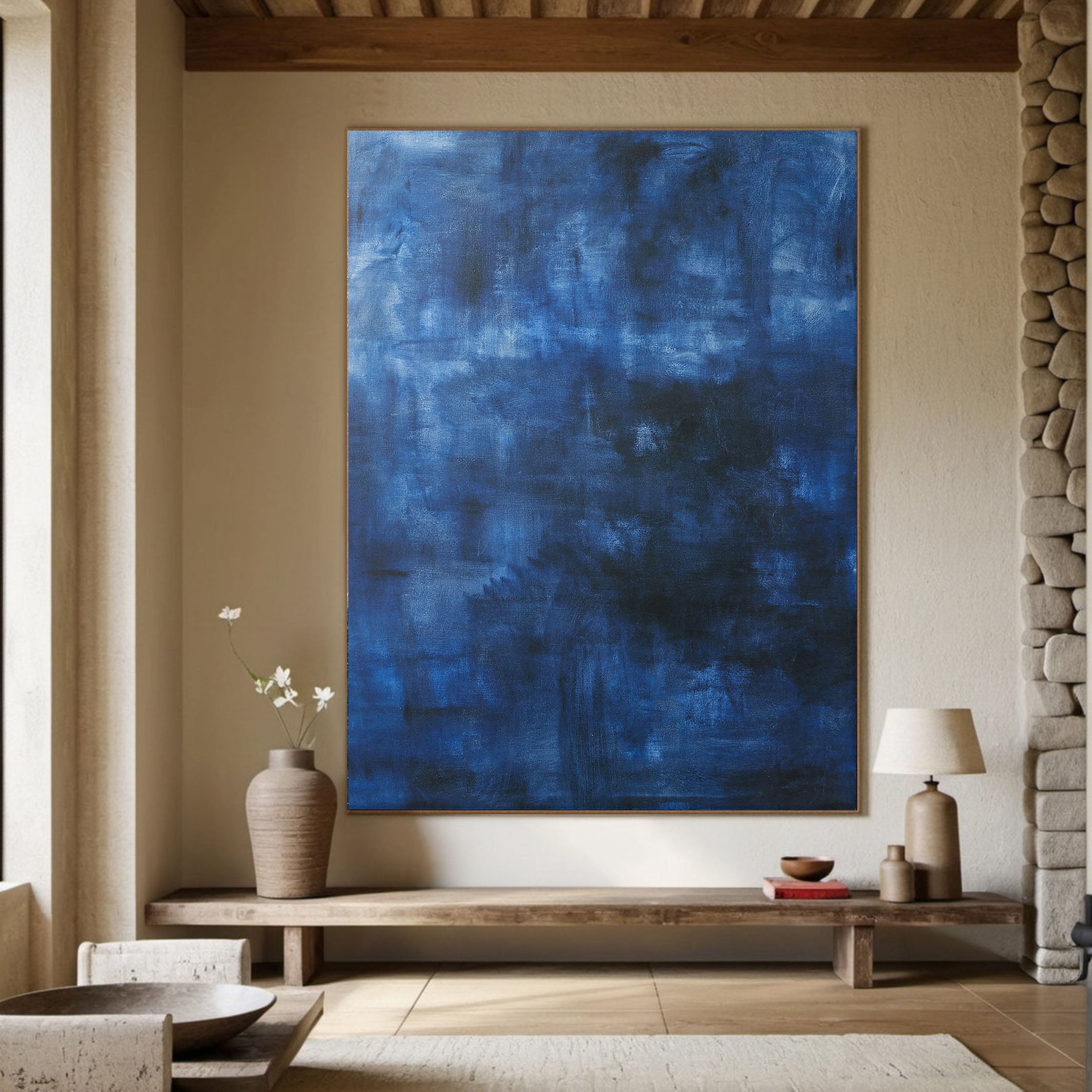 Deep Blue Modern Minimalist Canvas With Depth and Texture #BGA 047