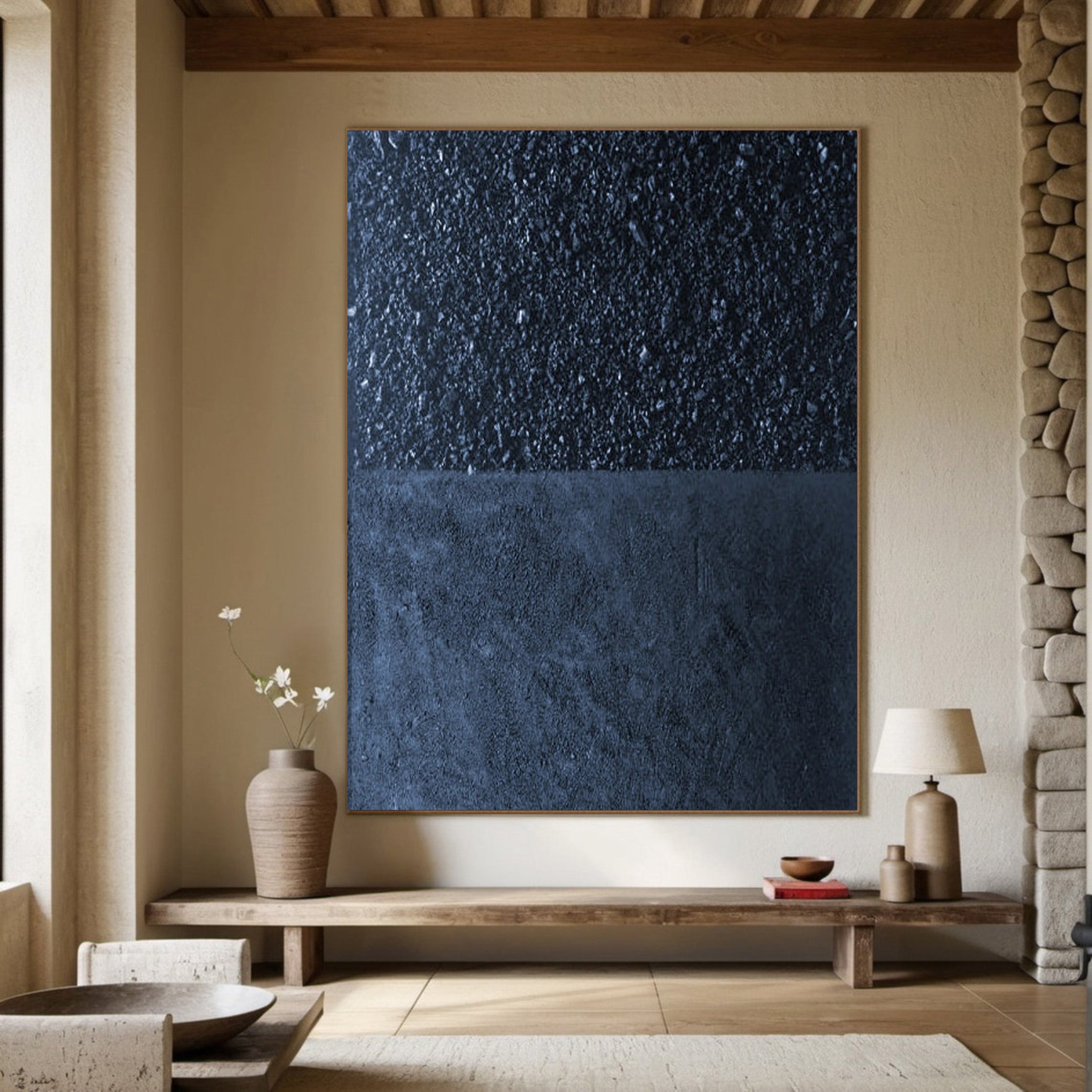 Midnight Texture: Minimalist Dark Art, Deep Blue Canvas #BGA 115
