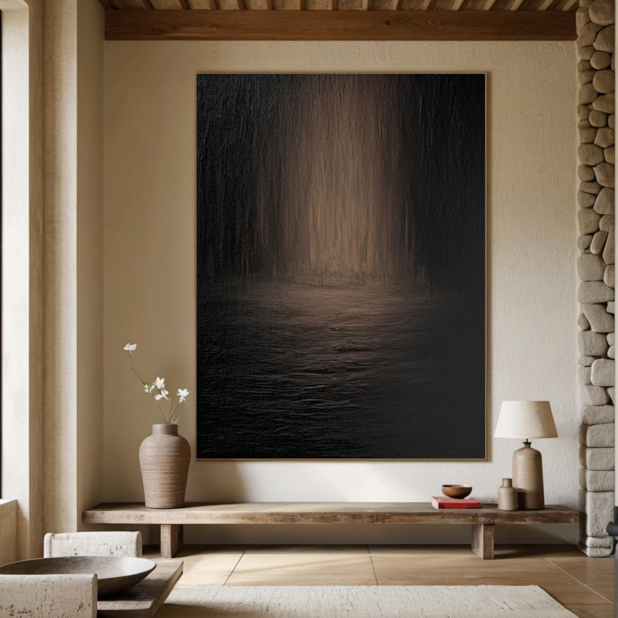 Dark Landscape with Textured Water and Vertical Mystery #BGA 202