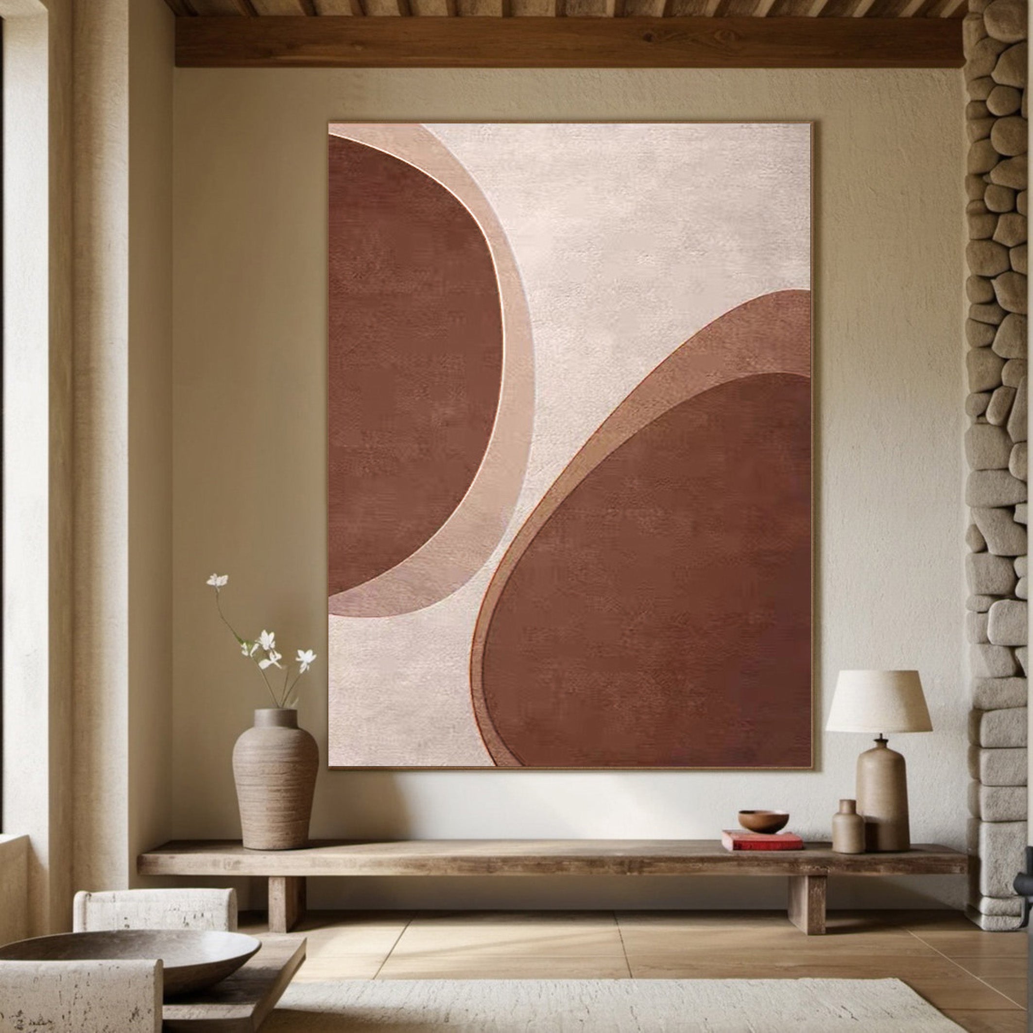 Reddish Brown Minimalist Abstract Wall Art, Organic Shapes #BGA 155