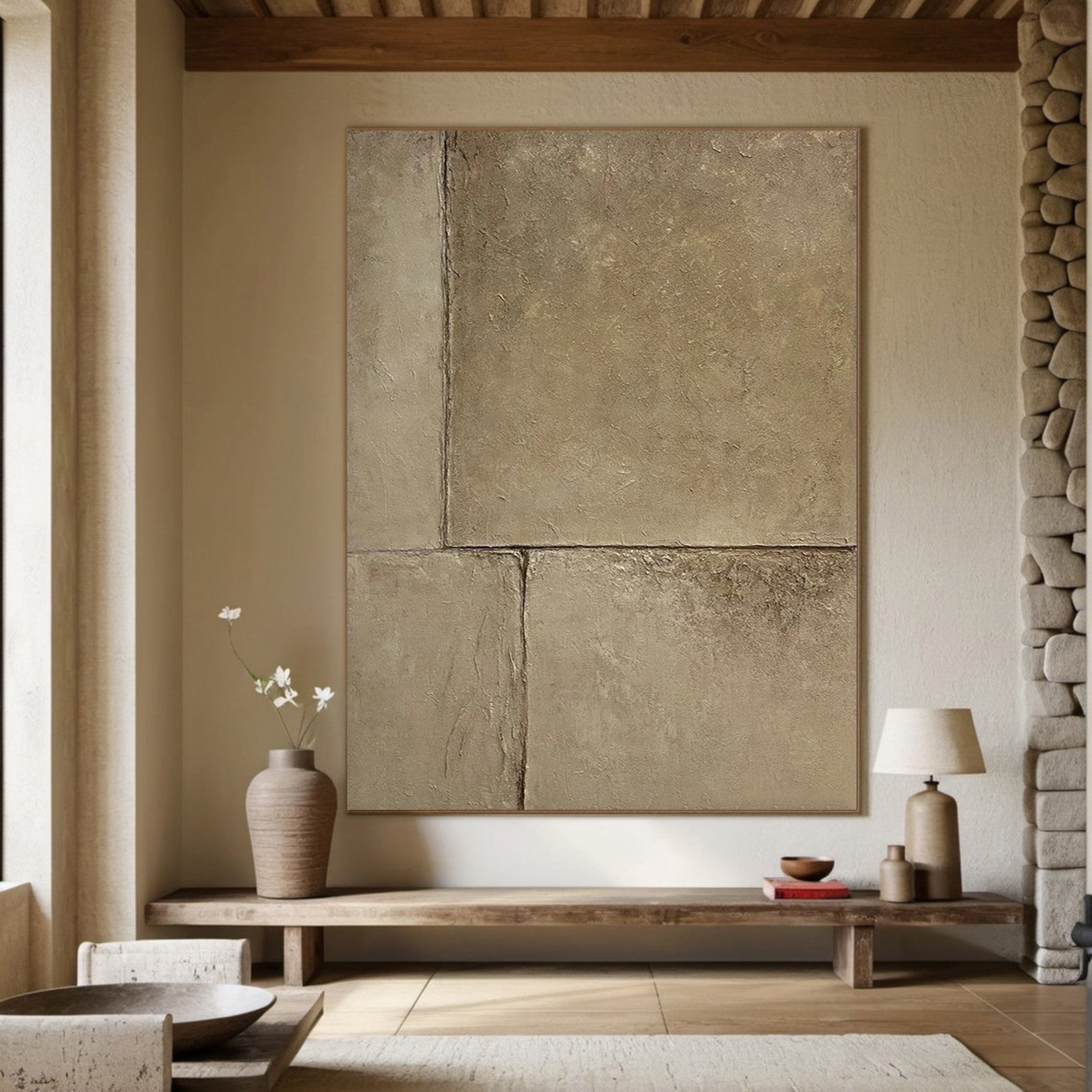 Minimalist Stone Texture Canvas, Earthy Abstract Art #BGA 127