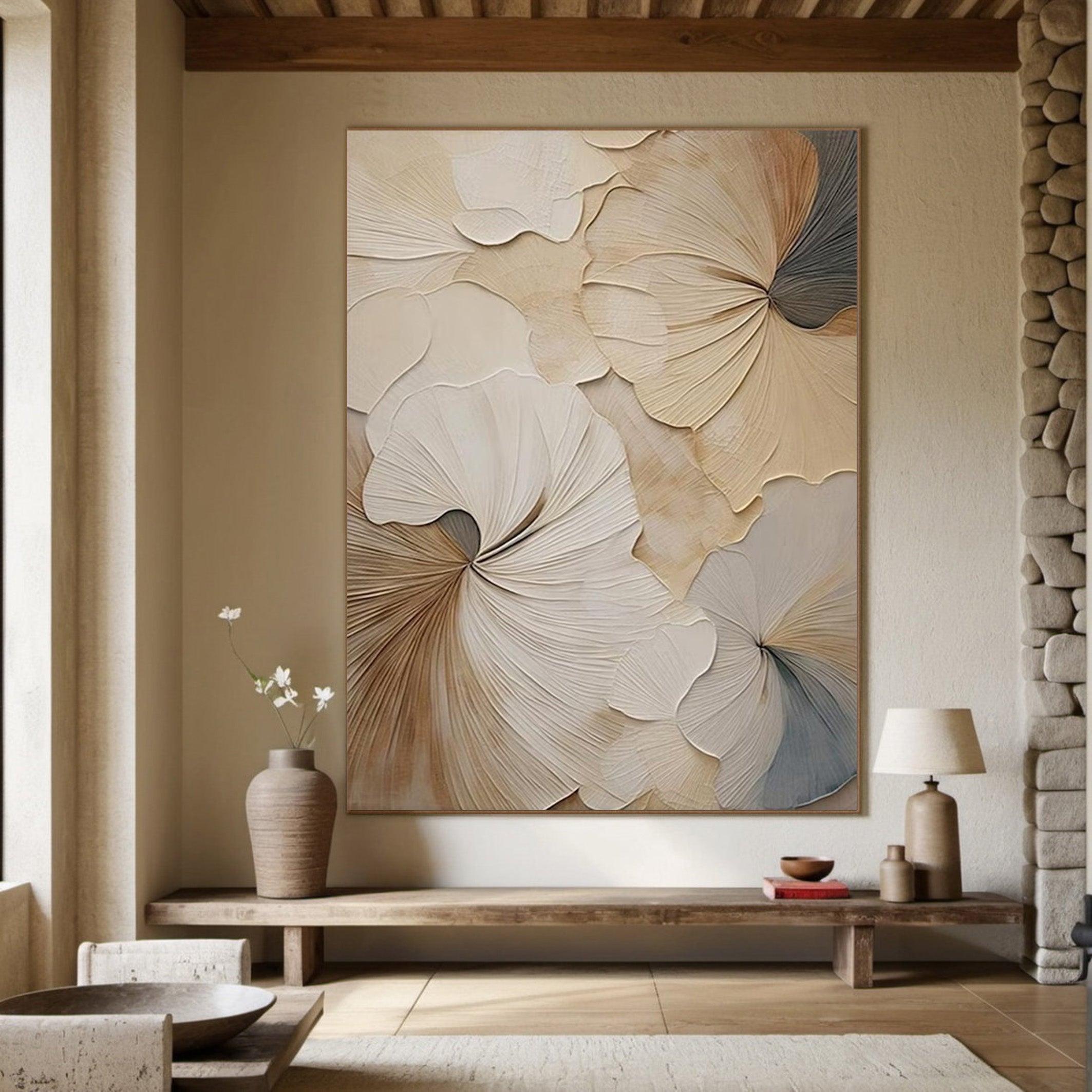 Ethereal Petals: Beige Floral Art, Elegant Framed Art #BGA 124