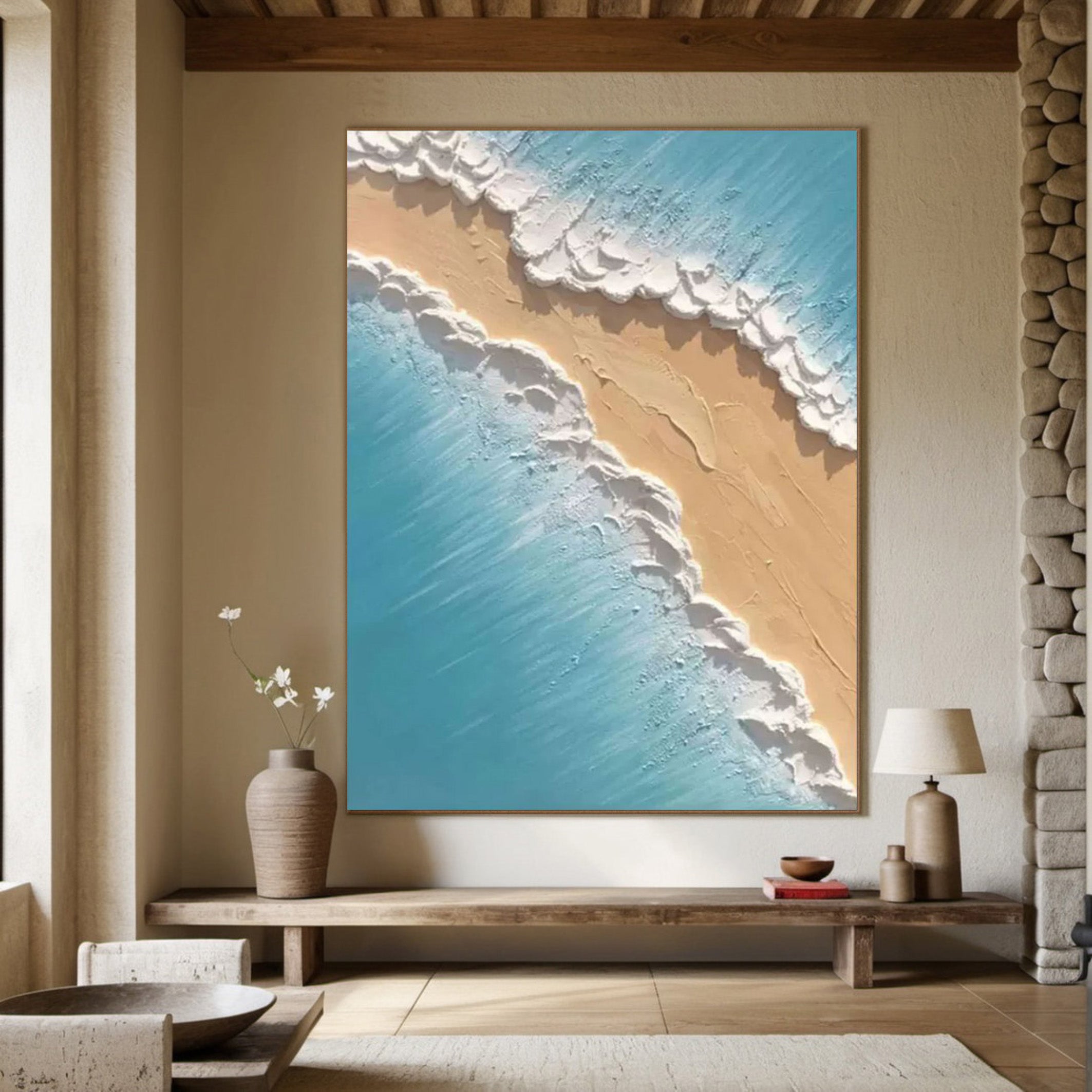 Minimalist Aerial Beachscape Wall Art, Textured Coastal View #BGA 165