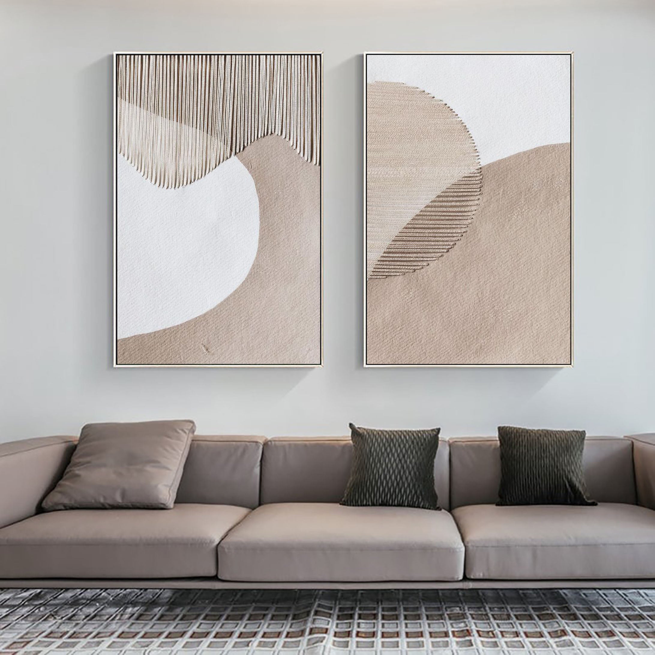 Beige & Brown Abstract Painting SET OF 2 #LL 005