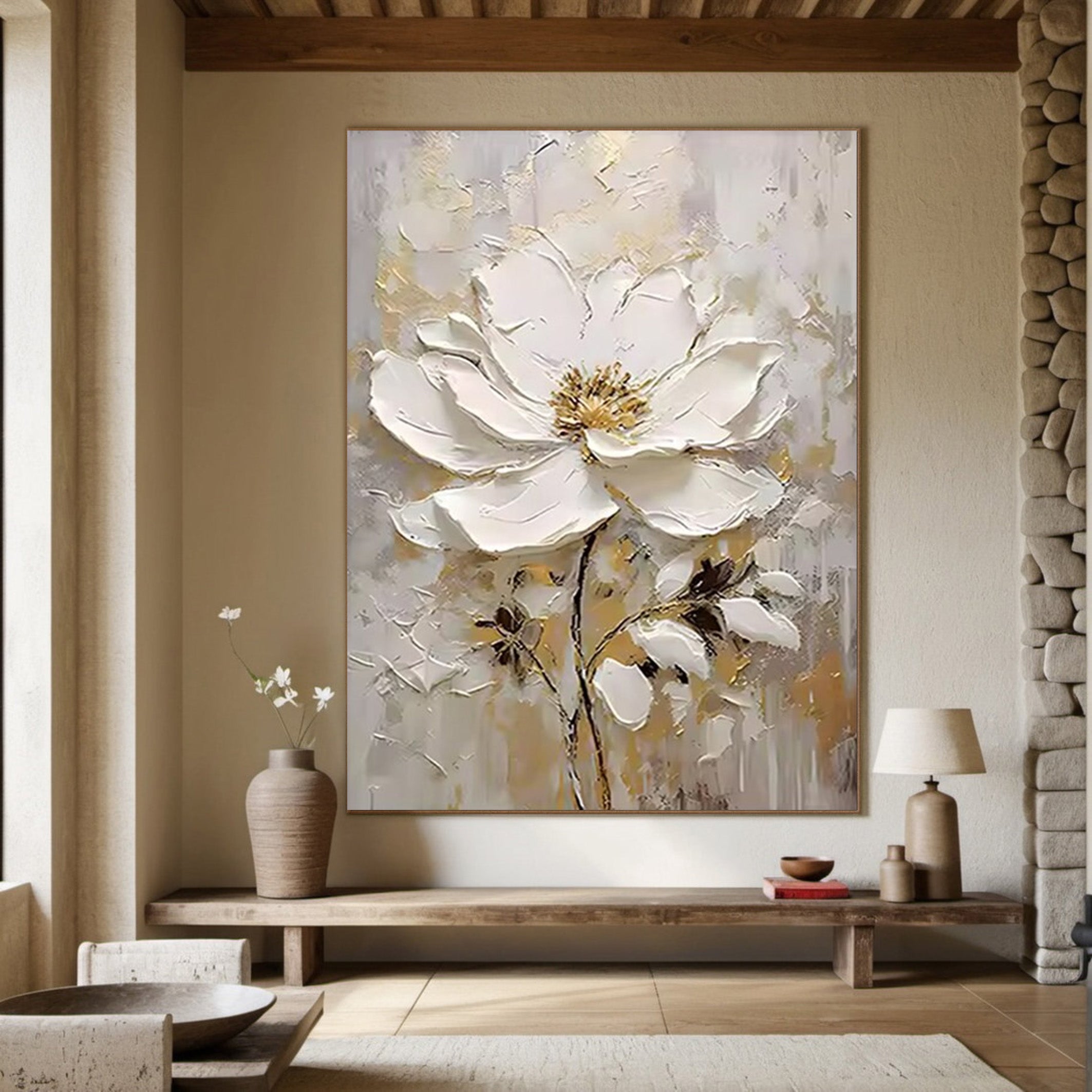 Executive Bloom: Large 3D Floral Canvas, Home Statement Art #BGA 126