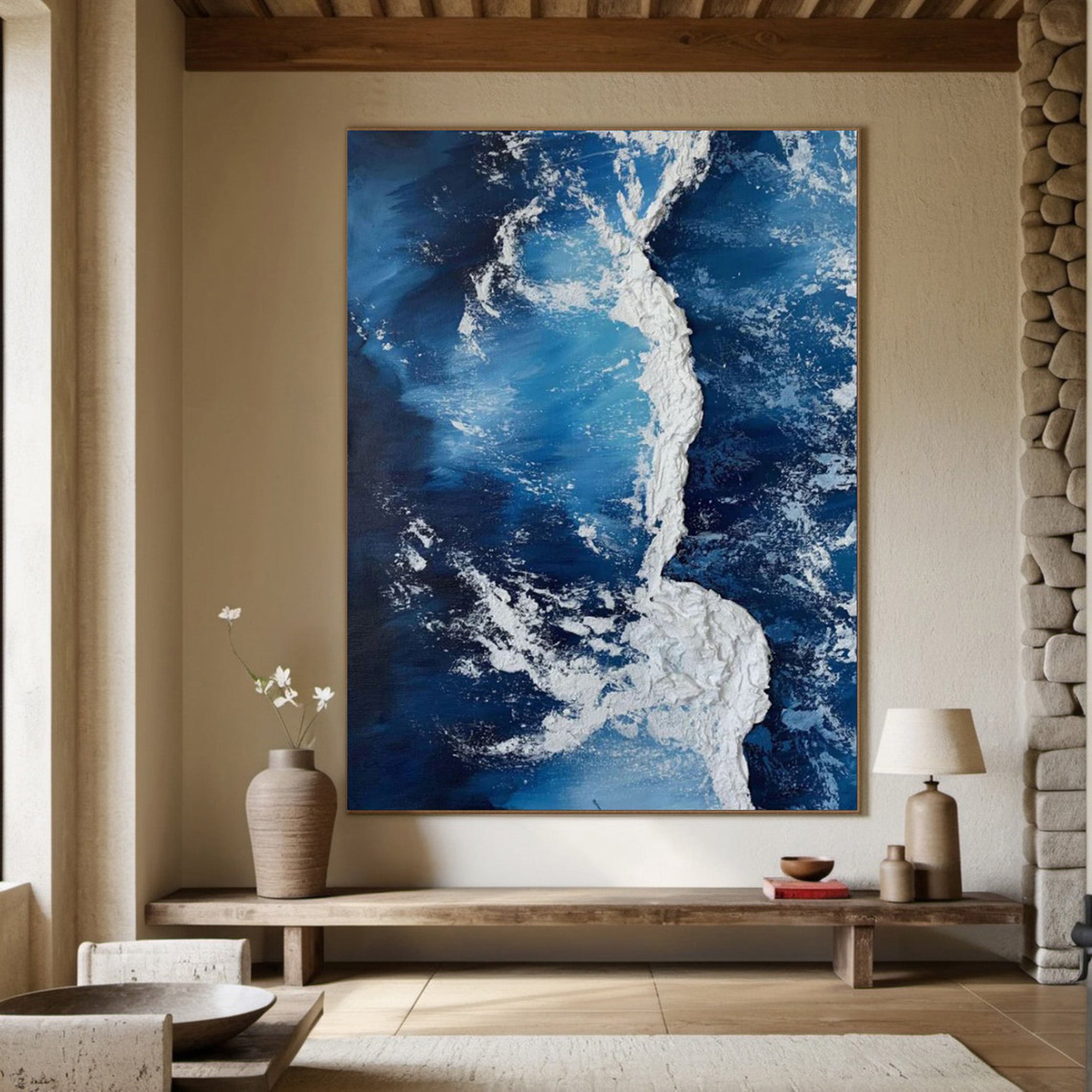 Contemporary Overhead Ocean Painting, Tactile Wave Energy #BGA 177