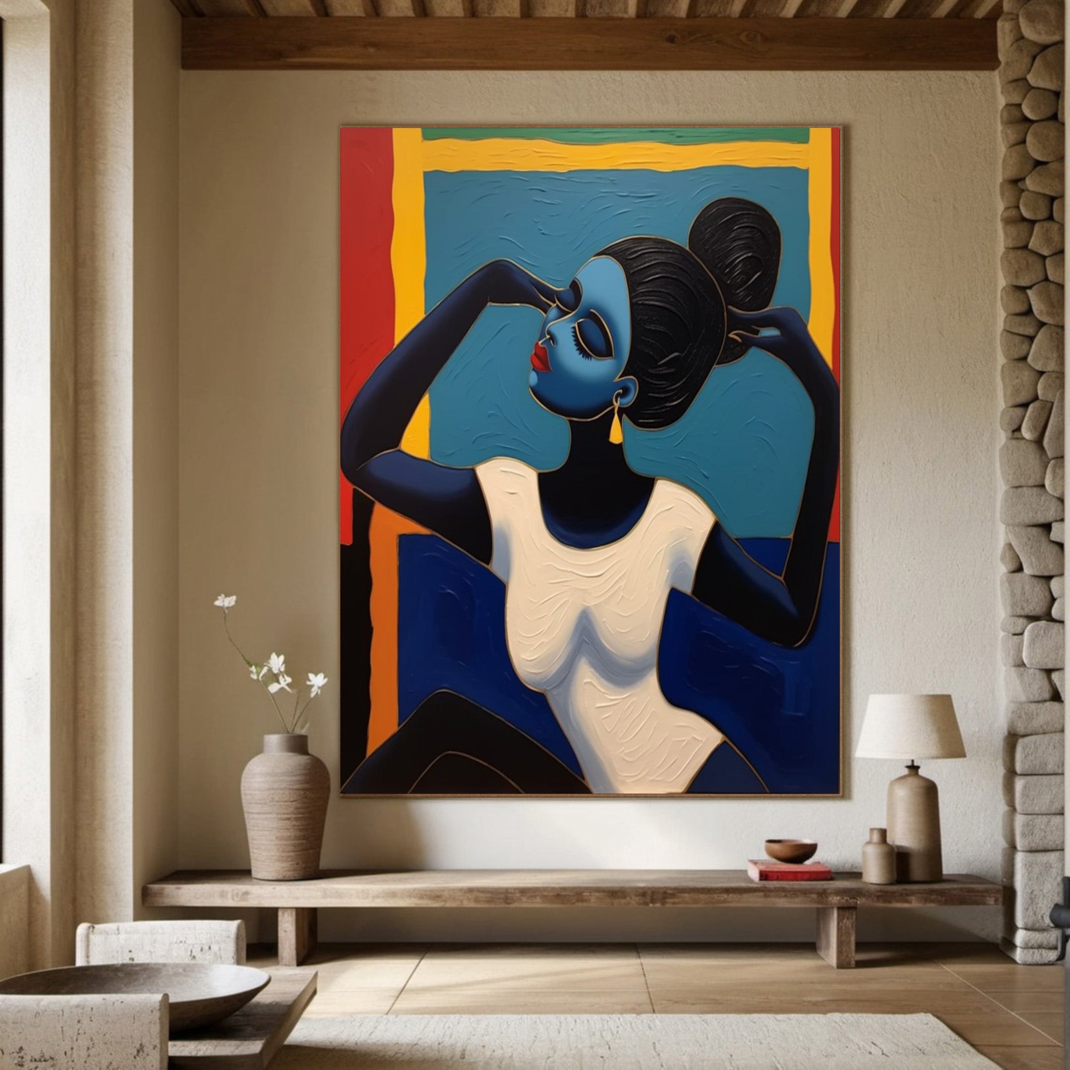 Striking Portrait with Geometric Color Fields, Elegant Art #BGA 180