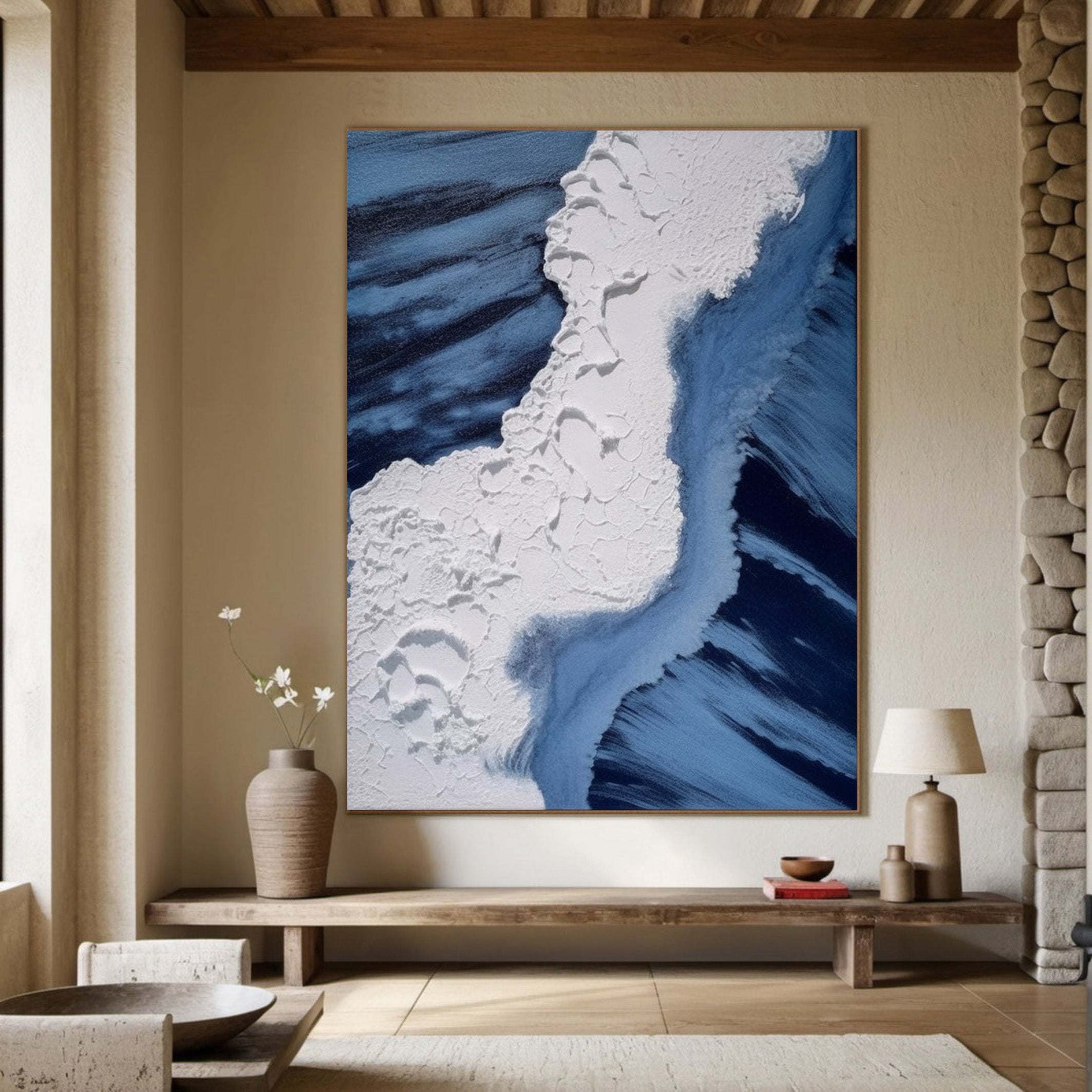 Textured Blue and White Ocean, Dynamic Seascape Wall Art #BGA 160