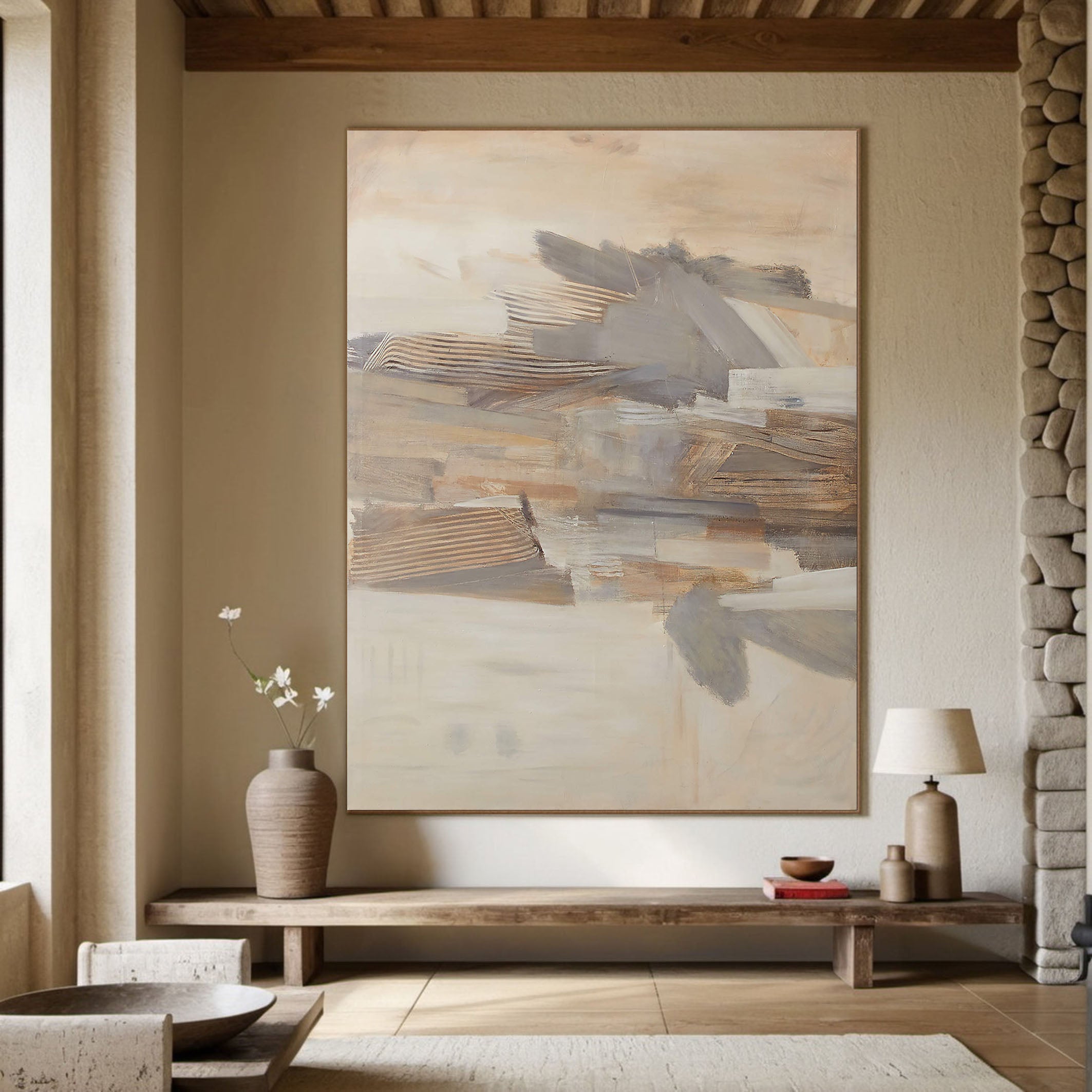 Textured Abstract Landscape, Layered Forms, Neutral Palette #BGA 053