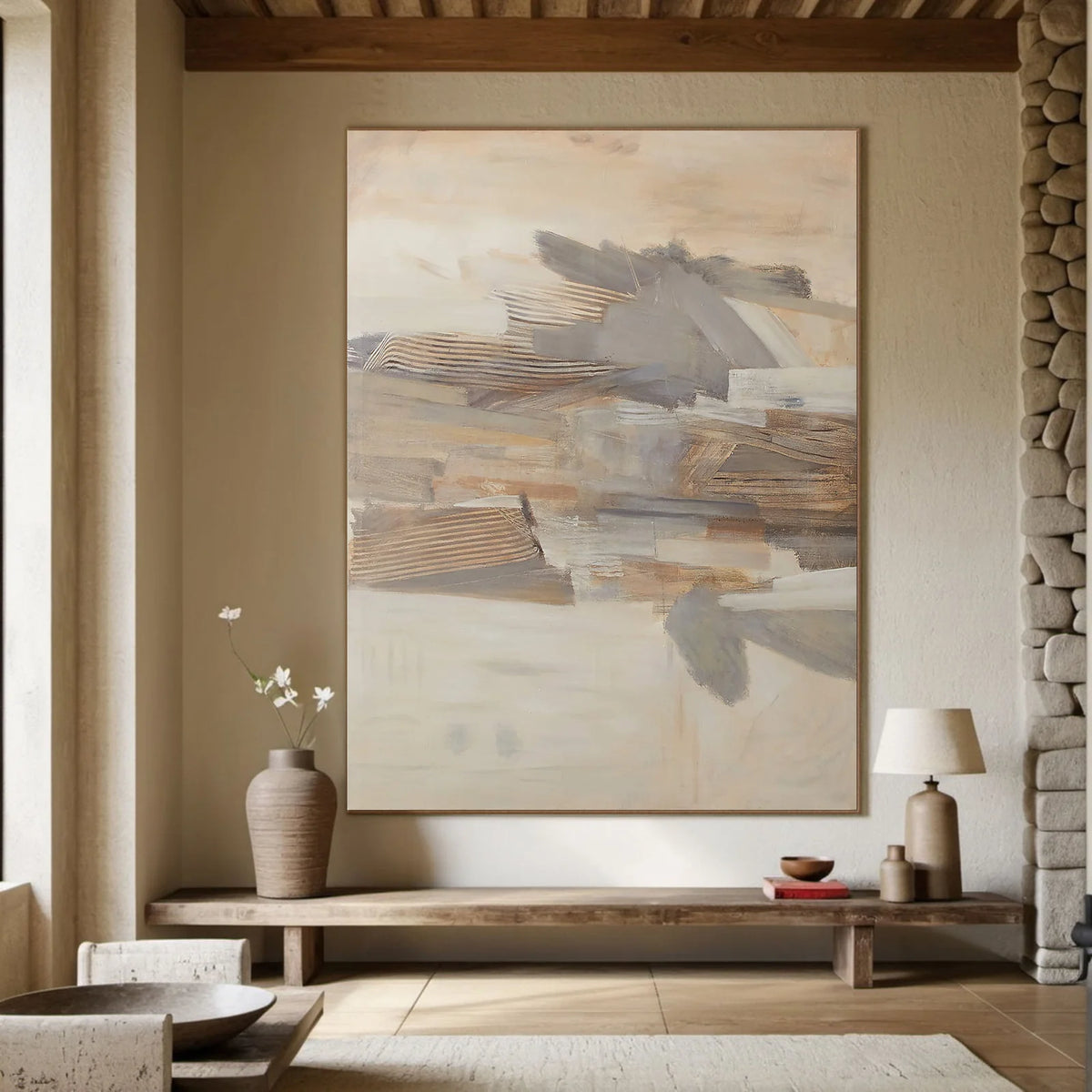 A large vertical abstract canvas print