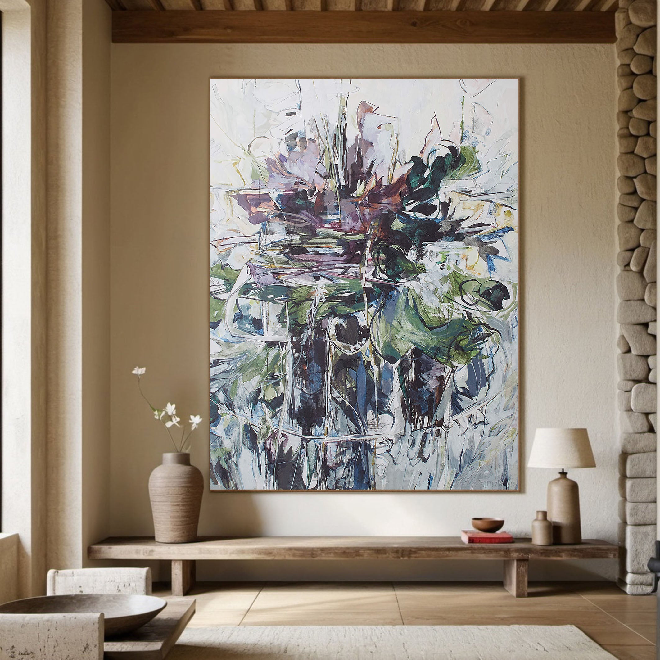 Abstract Expressionist Painting, Dark Central Form #CWA 014