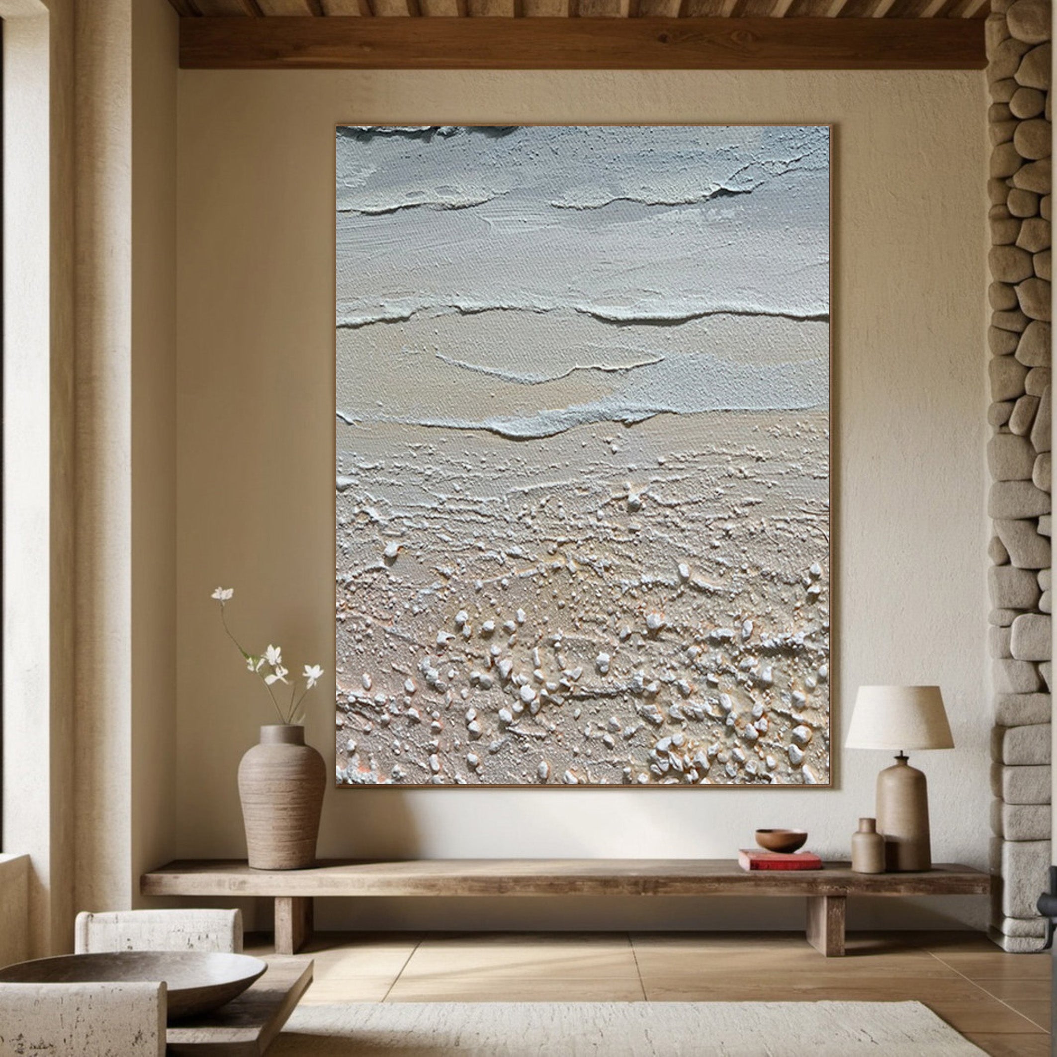 Sandy Shores: Abstract Beach Canvas, Neutral Coastal Decor #BGA 129