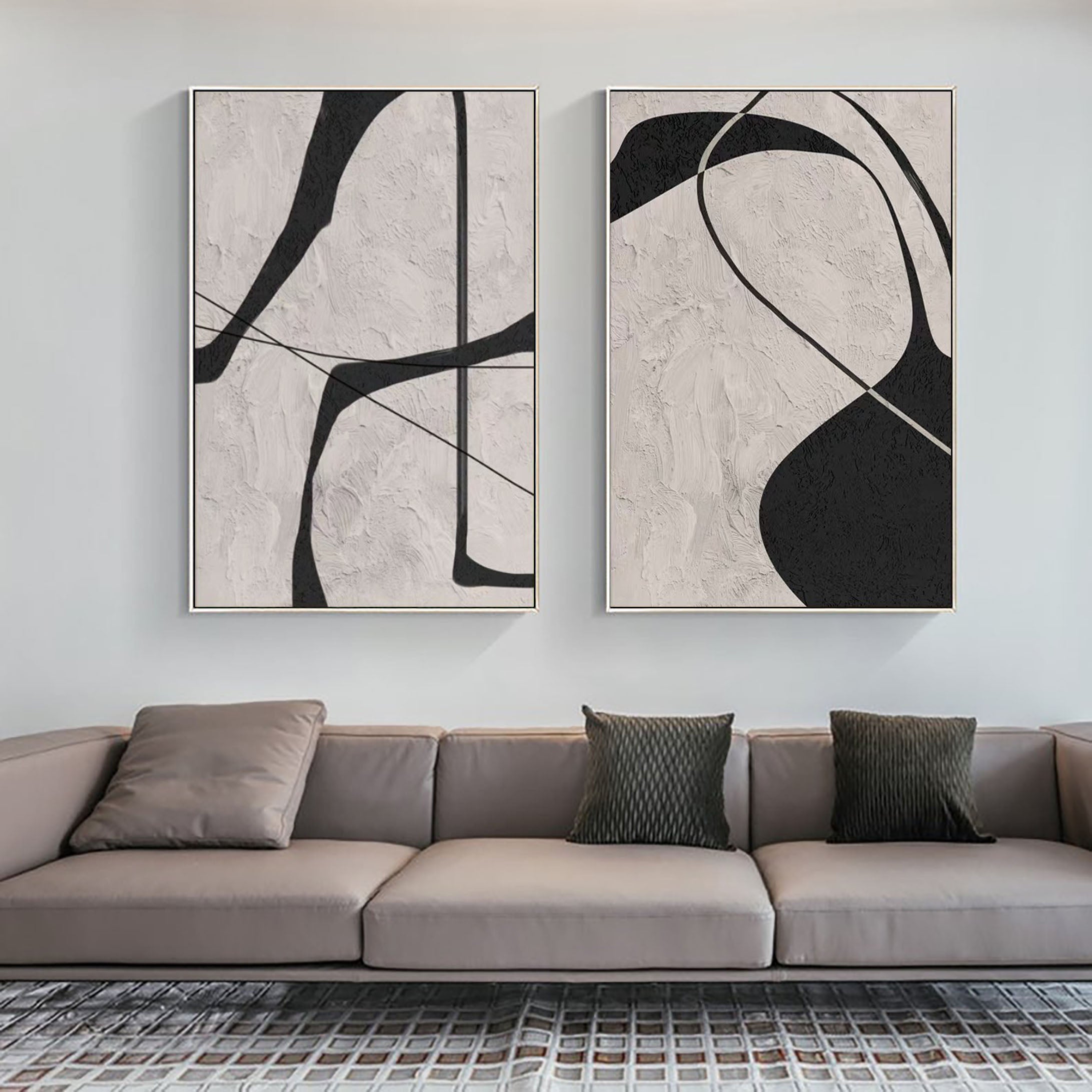 Black & White Abstract Painting SET OF 2 #CXA 013