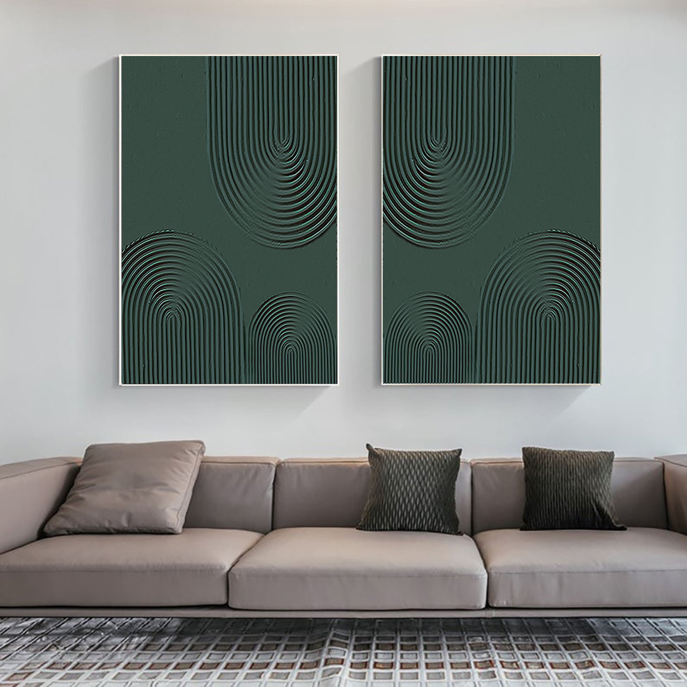 Geometric Style Wall Art Modern Teal Oil Painting SET OF 2 #BGS 002