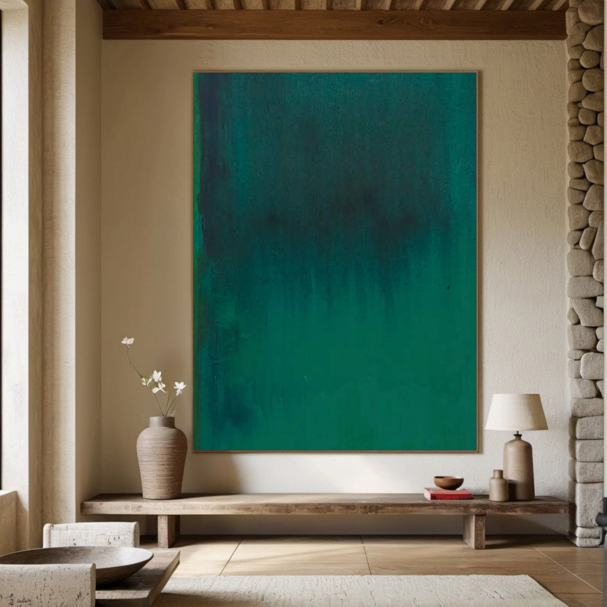 Aurora Green Abstract Painting, Textured Minimalist Art #BGA 116