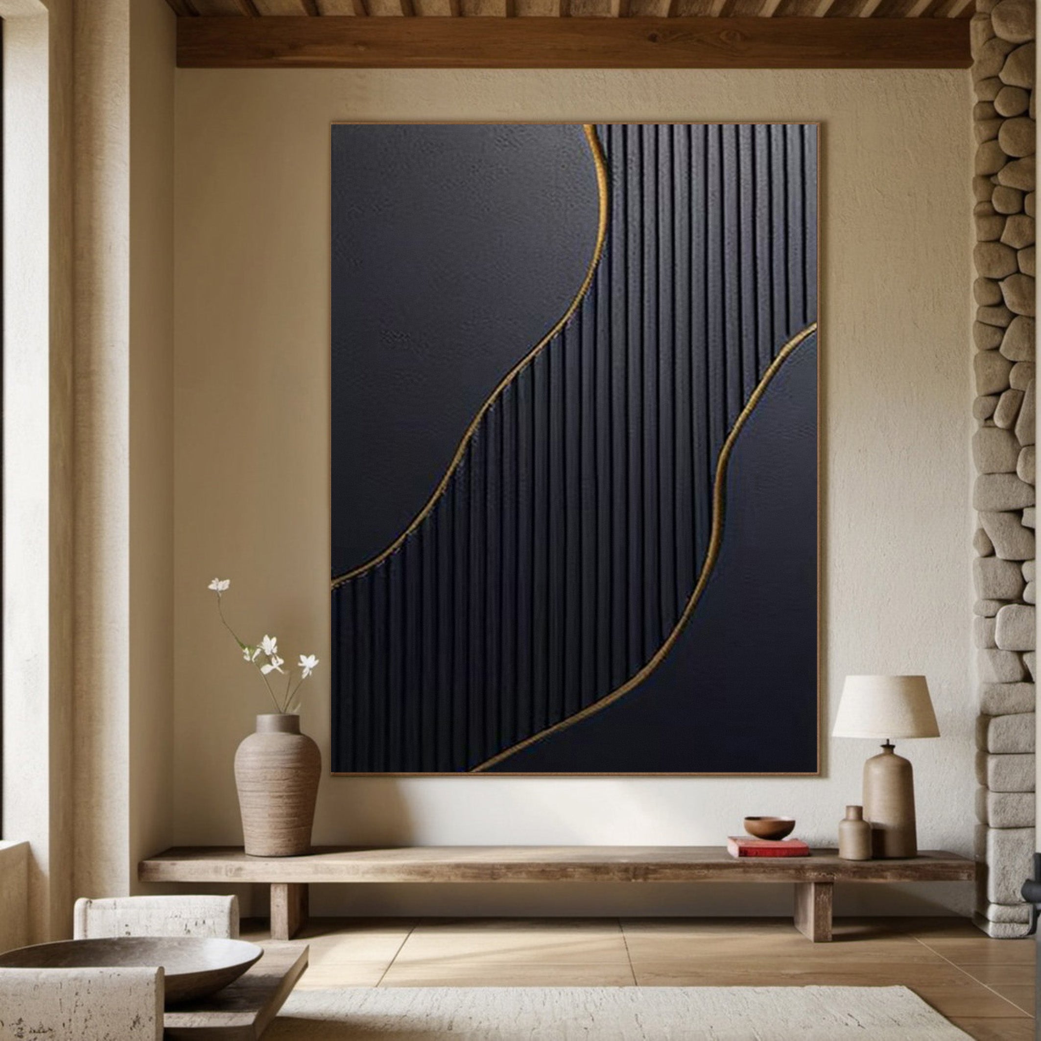 Gilded Geometry: Contemporary Abstract Art, Gold Line Design #BGA 113