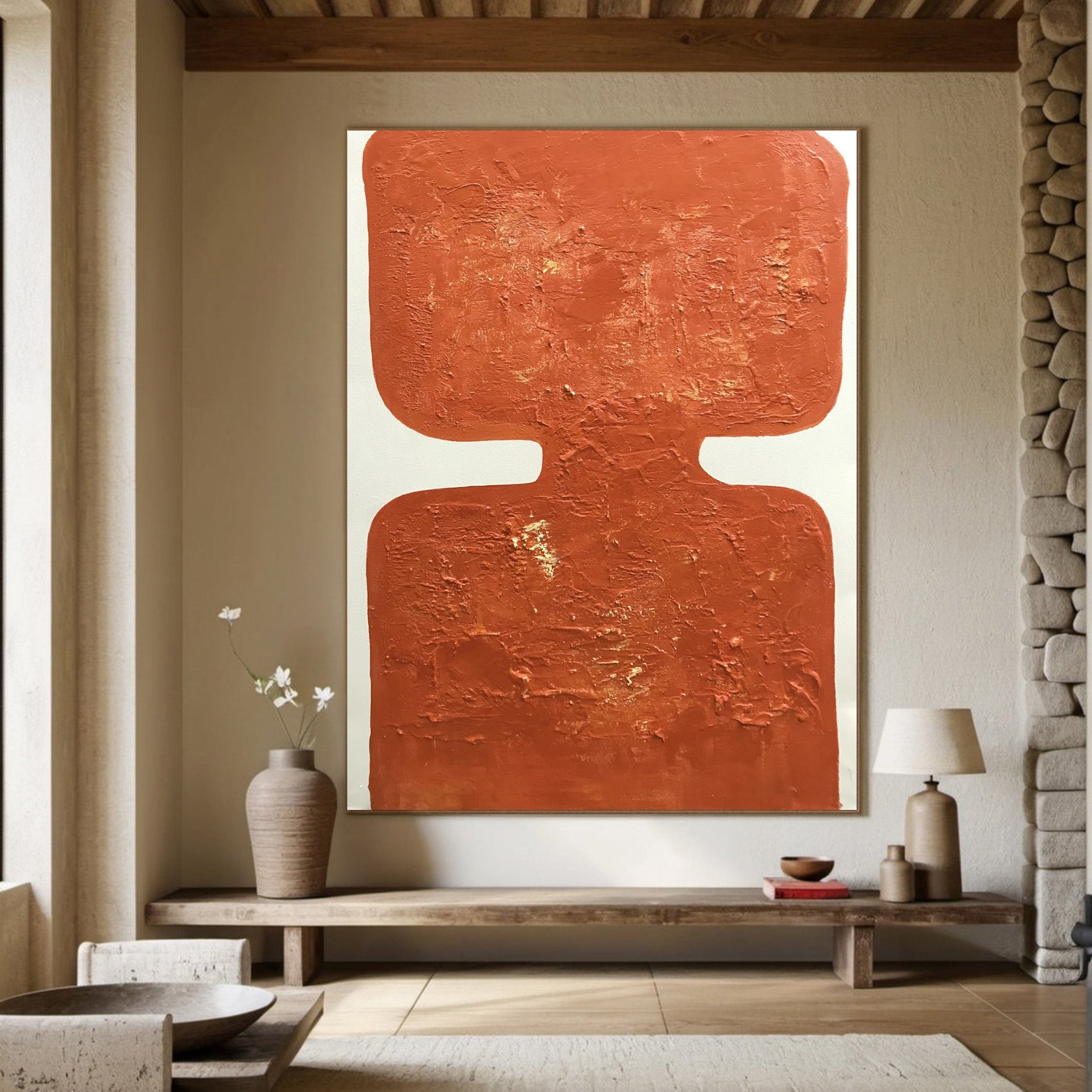 Warm Orange Painting, Architectural Abstract Wall Art #BGA 120