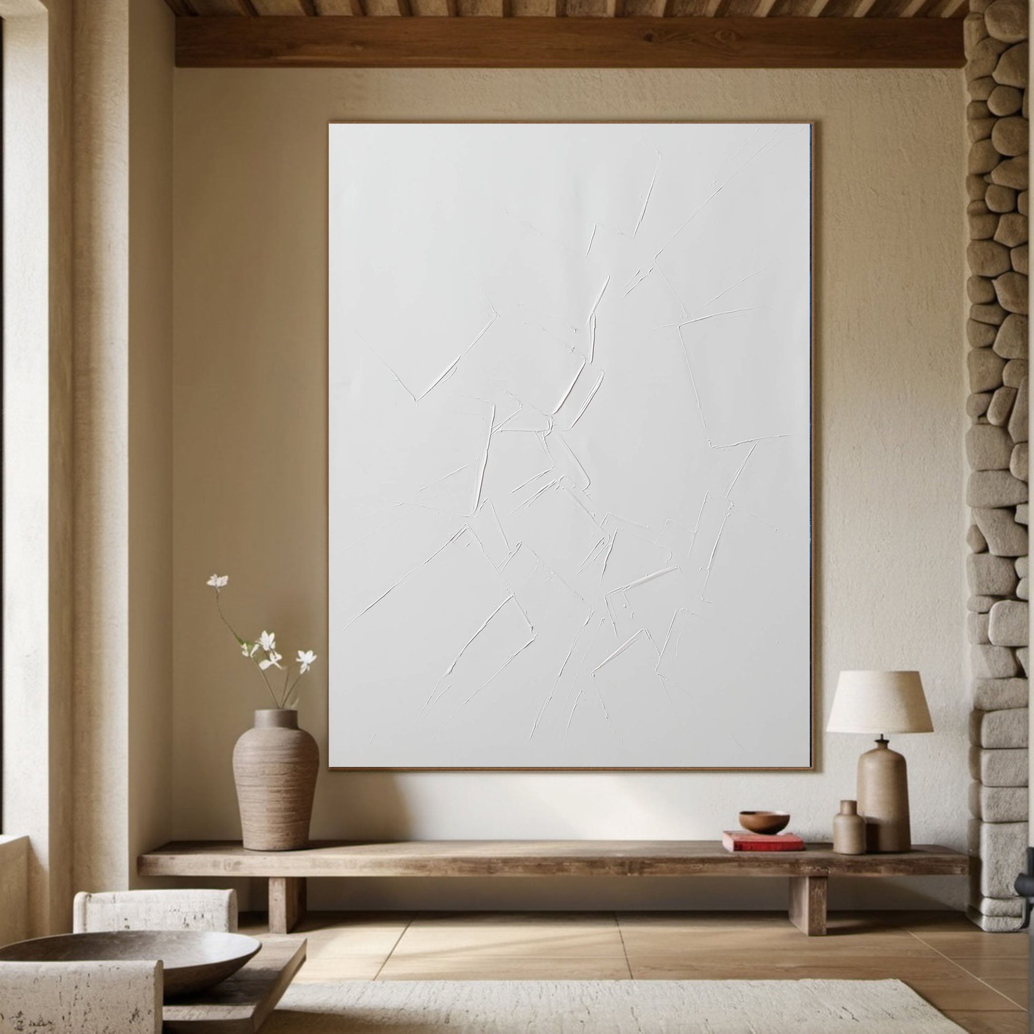 Large Minimalist White Wall Art With Textured Surface #BGA 049