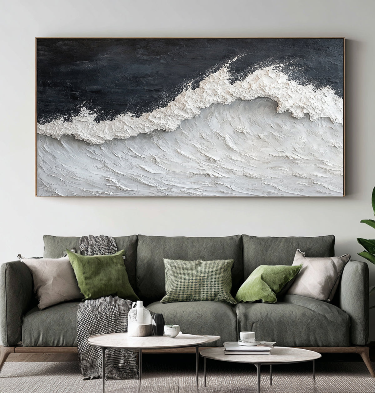 Dramatic Ocean Wave Textured Seascape Painting Handmade Coastal Wall Art Stormy Gray White Ocean Decor