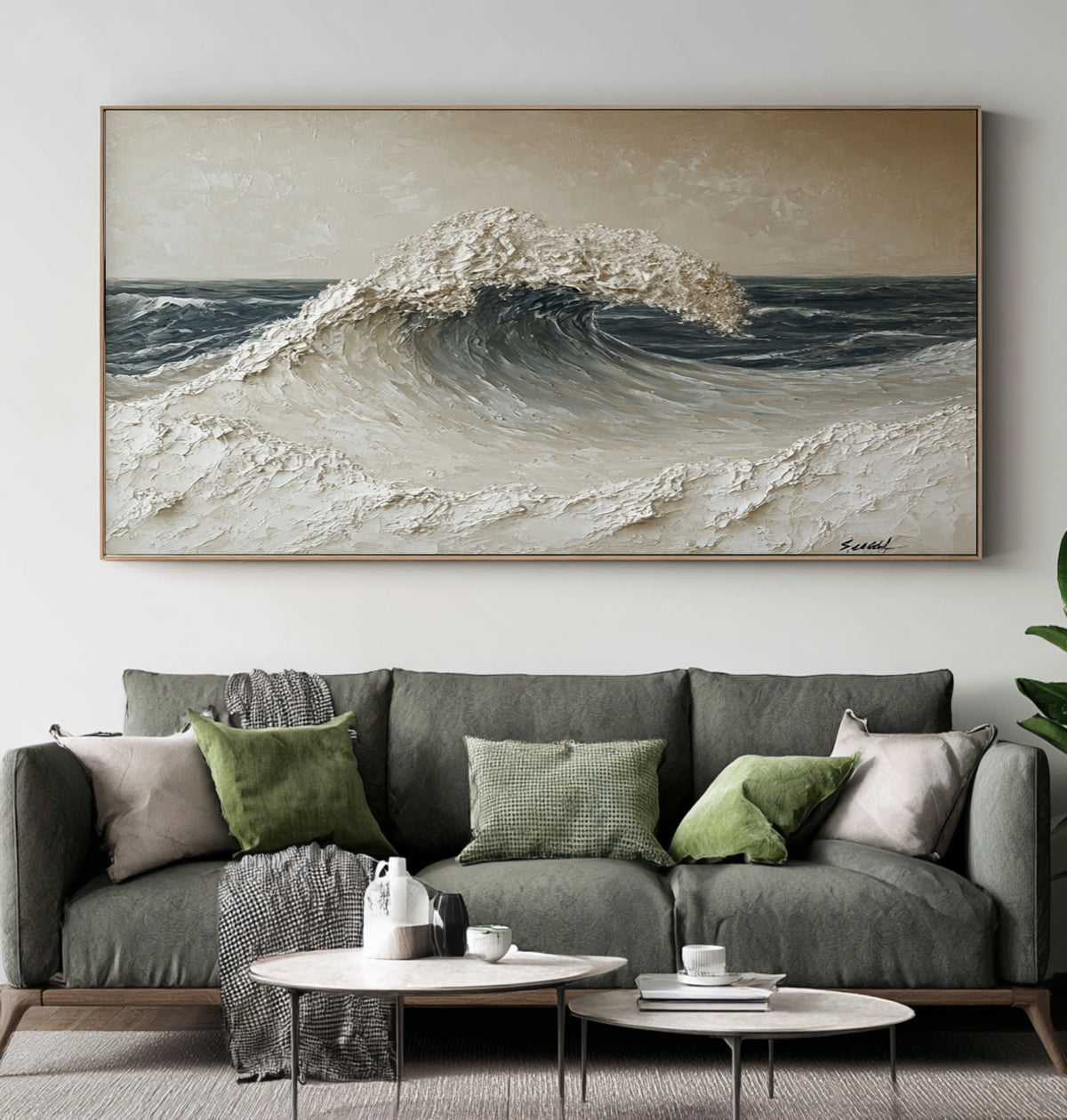 Large Powerful Ocean Wave Wall Art Textured Seascape Oil Painting Dramatic Coastal Artwork Modern Interior Decor