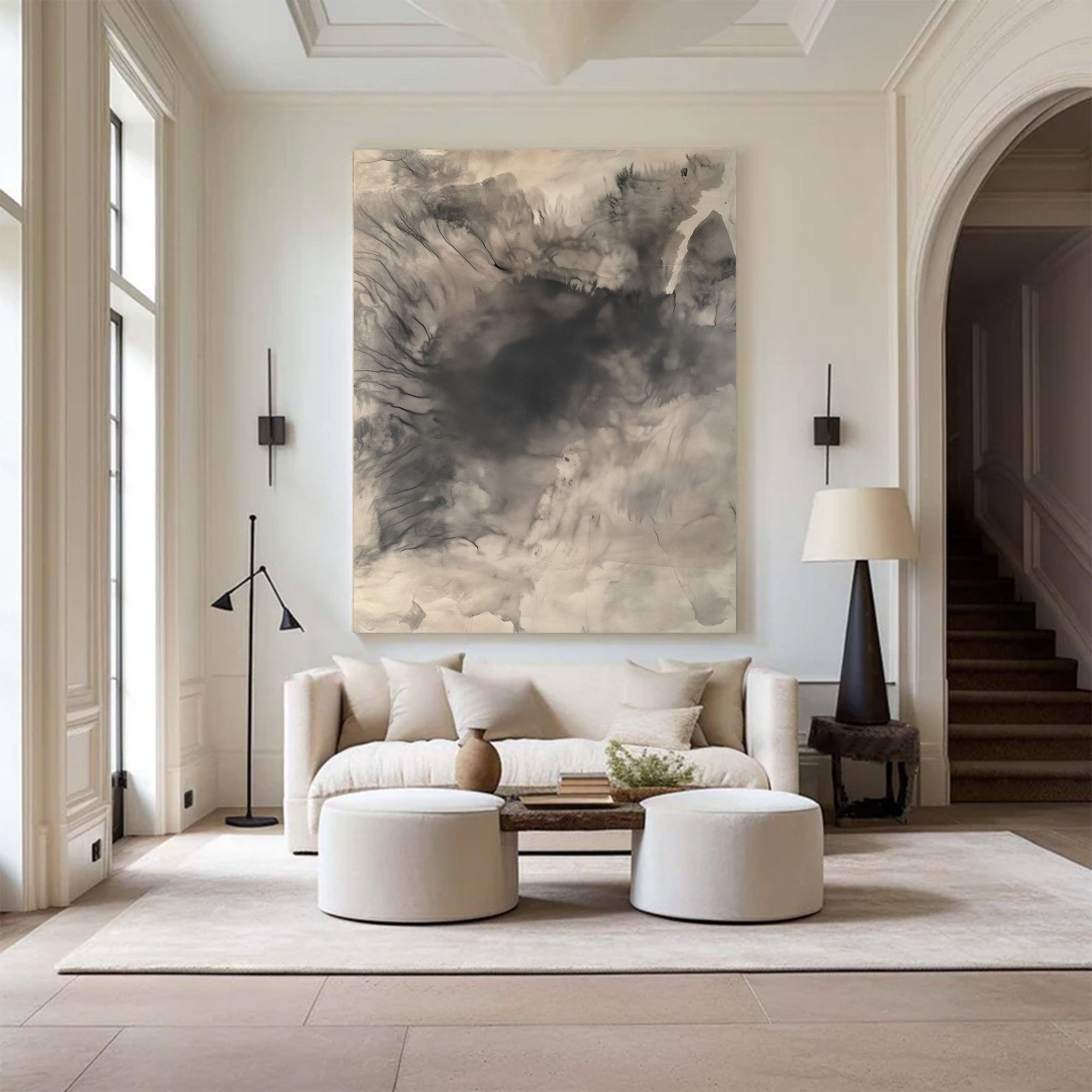 Large Abstract Fluid Neutral Art | ArtvistaGallery #WG 115