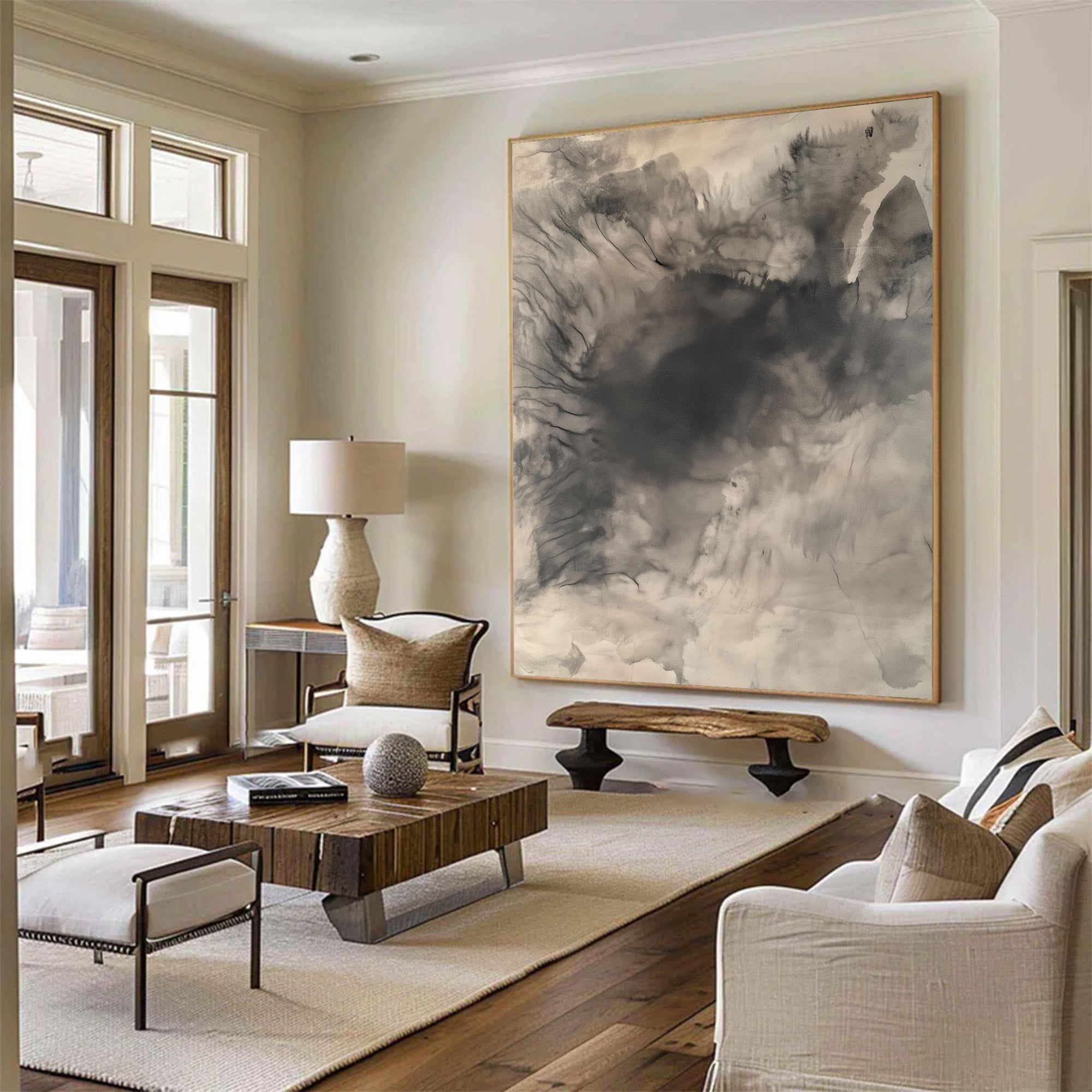 Large Abstract Fluid Neutral Art | ArtvistaGallery #WG 115