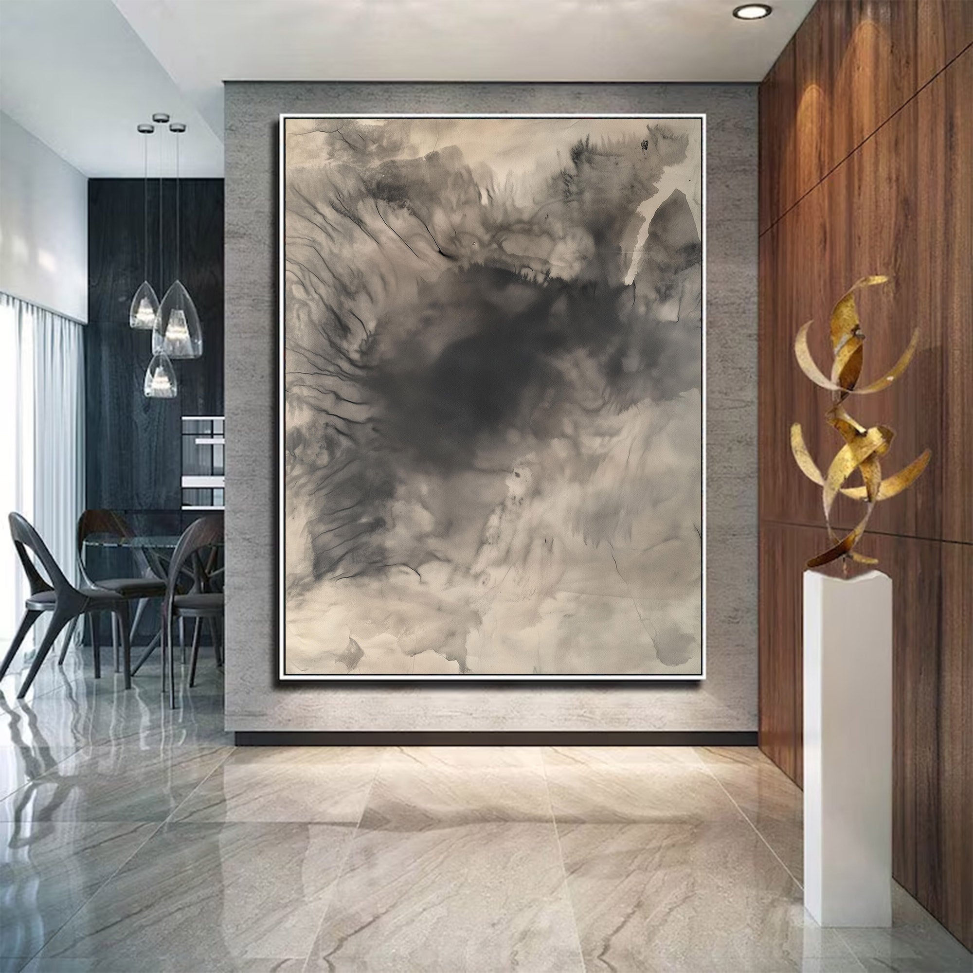 Large Abstract Fluid Neutral Art | ArtvistaGallery #WG 115