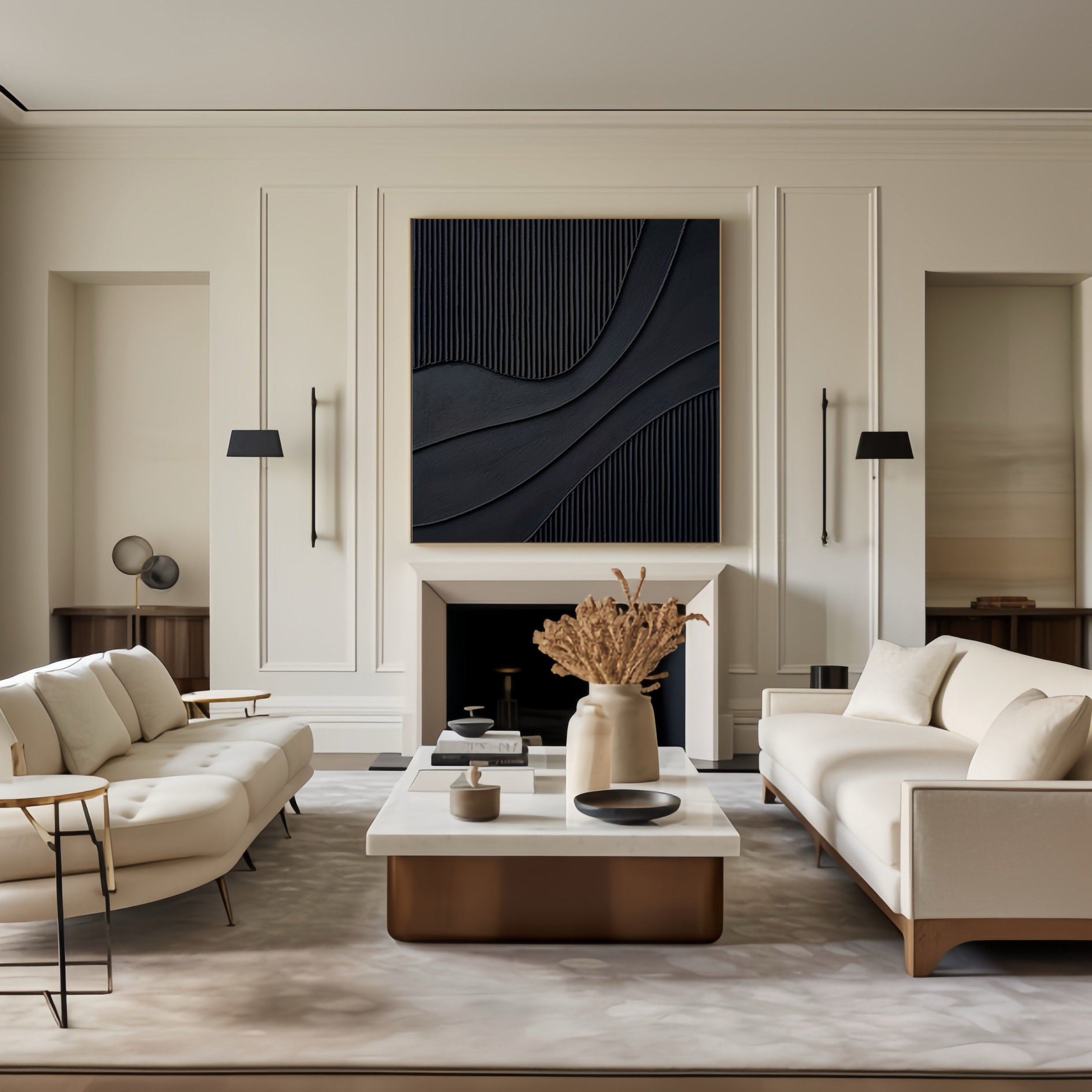 Black Modern Oil Painting Elegant Decor for Contemporary Interiors #BM 013