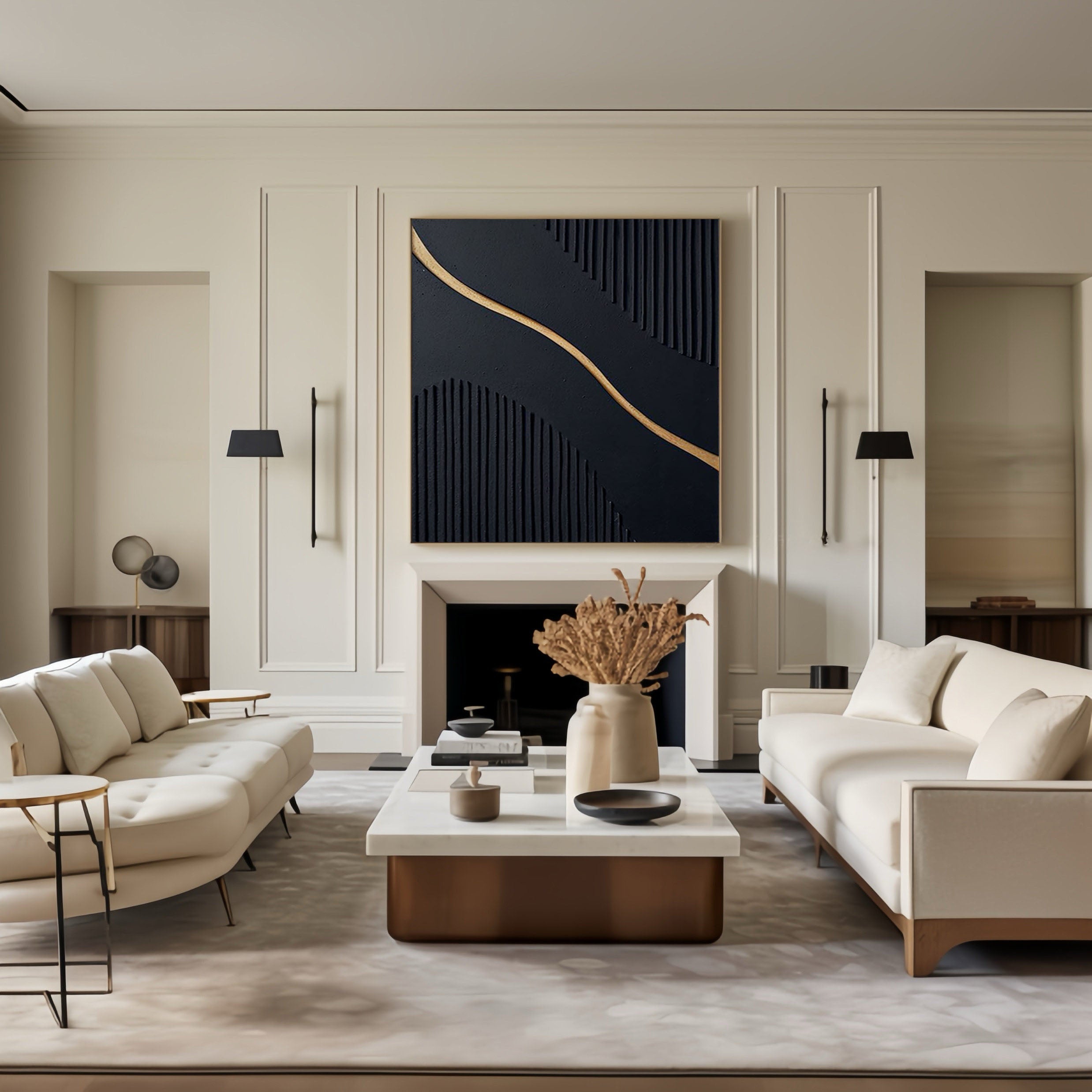 Black Modern Oil Painting Elegant Decor for Contemporary Interiors #BM 018