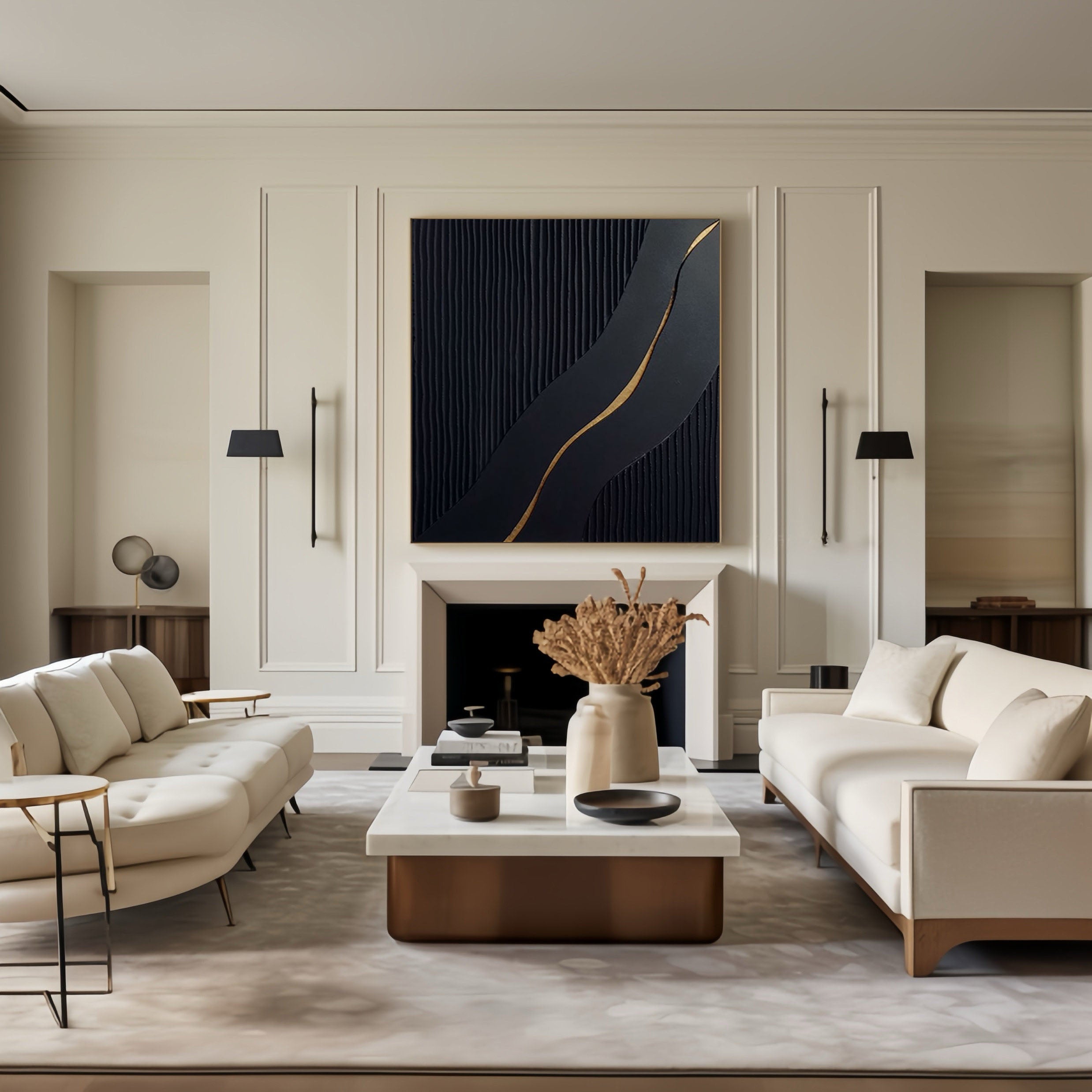 Black Modern Oil Painting Elegant Decor for Contemporary Interiors #BM 019