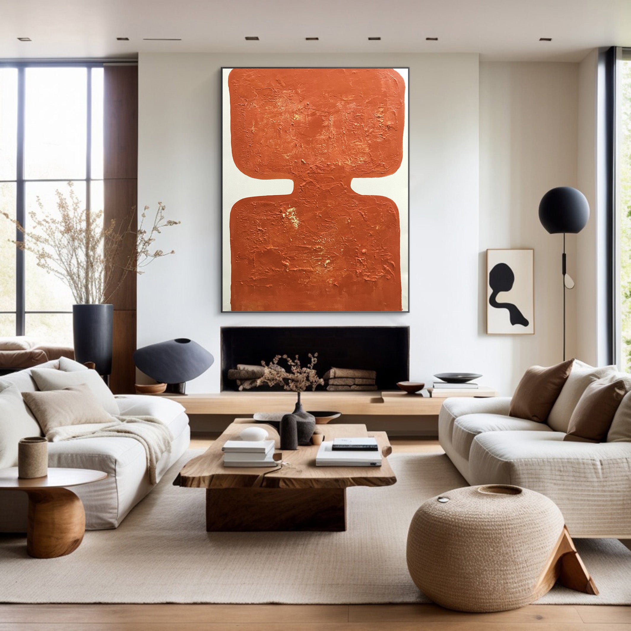 Warm Orange Painting, Architectural Abstract Wall Art #BGA 120