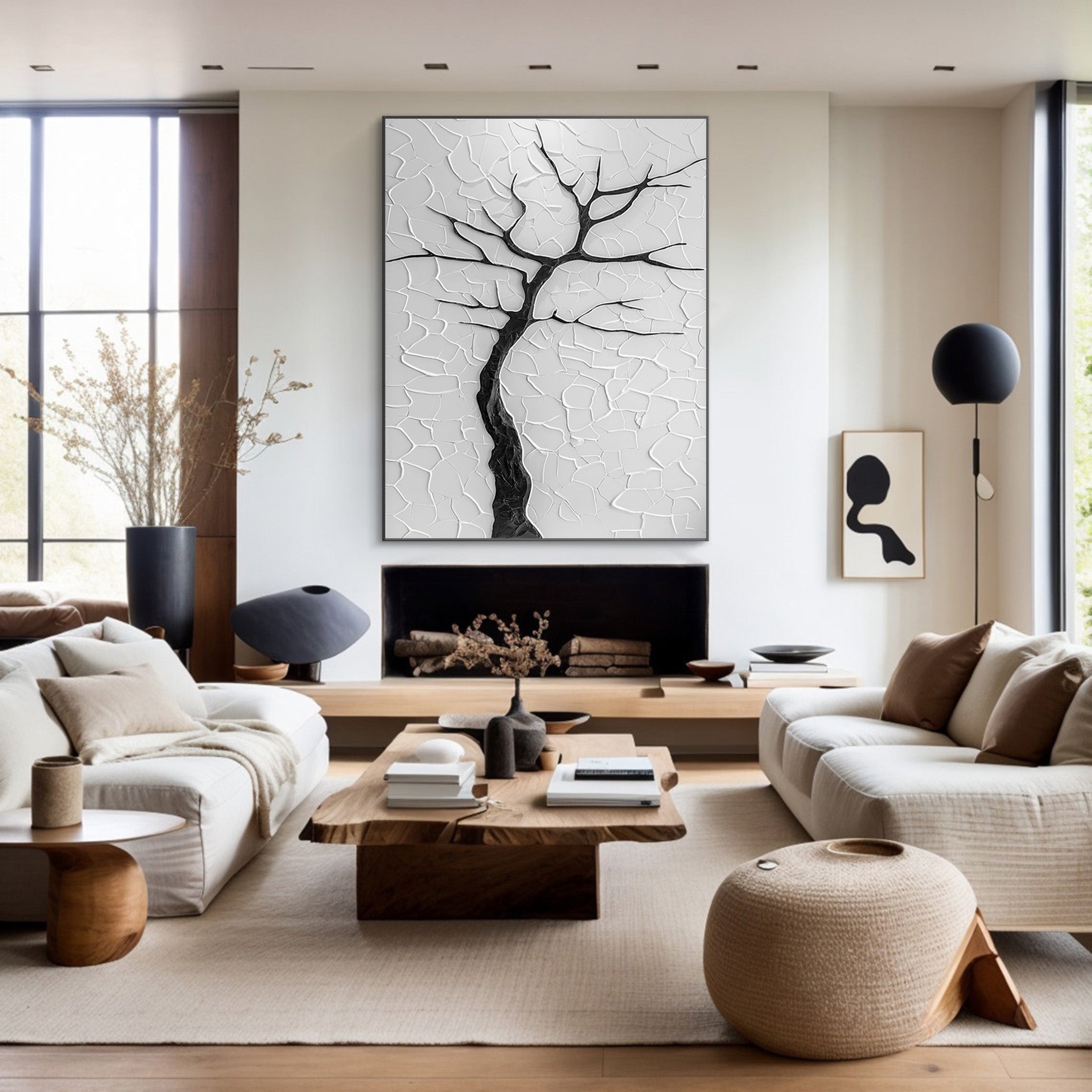 Modern Minimalist Tree Against Cracked White Impasto #BGA 203