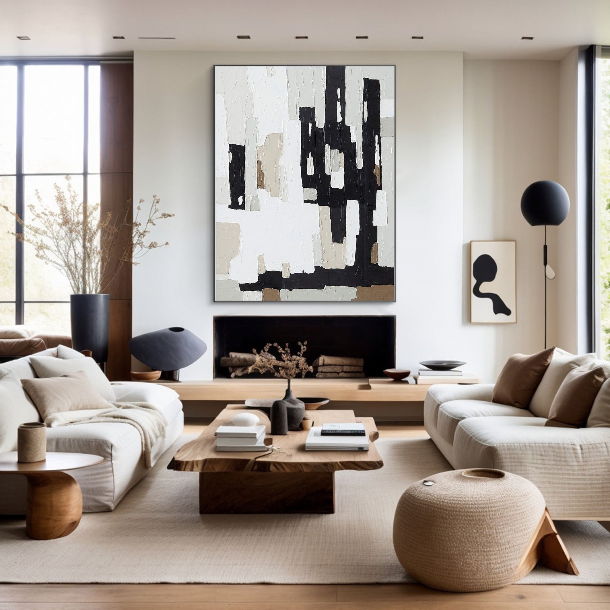 Abstract Geometric Painting With Black, White And Beige #BGA 039