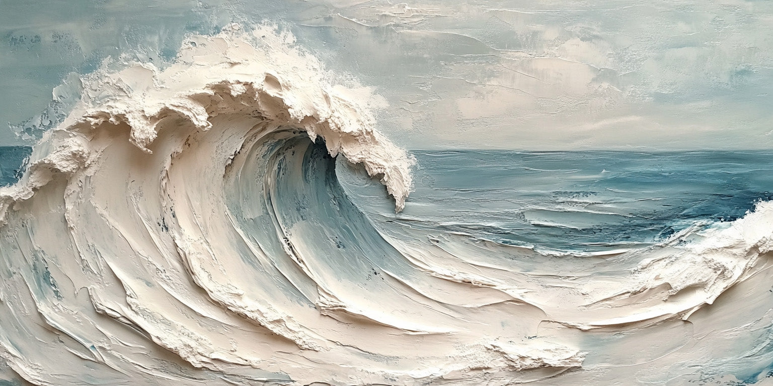 Ocean's Roar: Bold Impasto Wave, Dramatic Coastal Scene #BGA 181