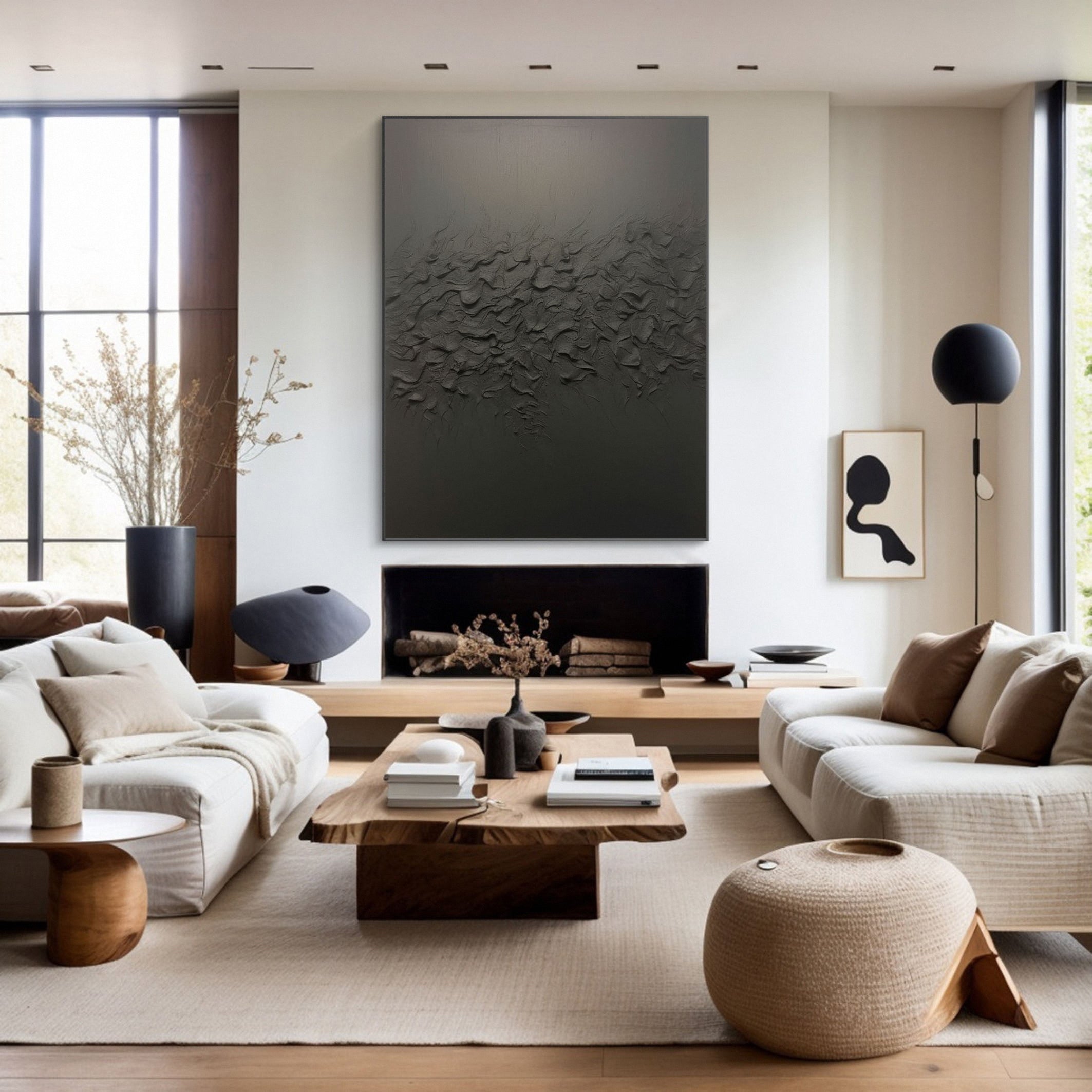 Black Contemporary Wall Painting, Richly Textured Surface #BGA 146