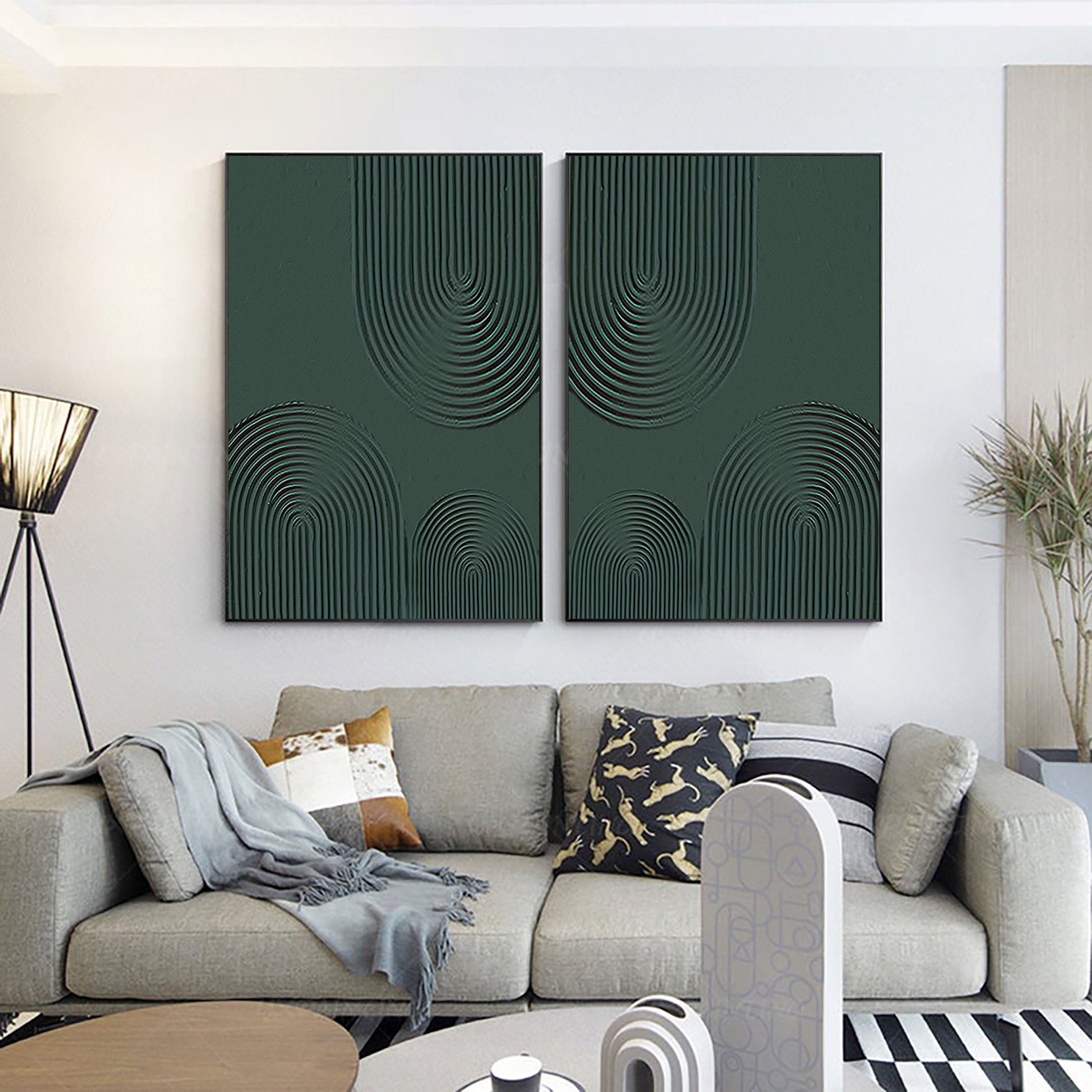 Geometric Style Wall Art Modern Teal Oil Painting SET OF 2 #BGS 002