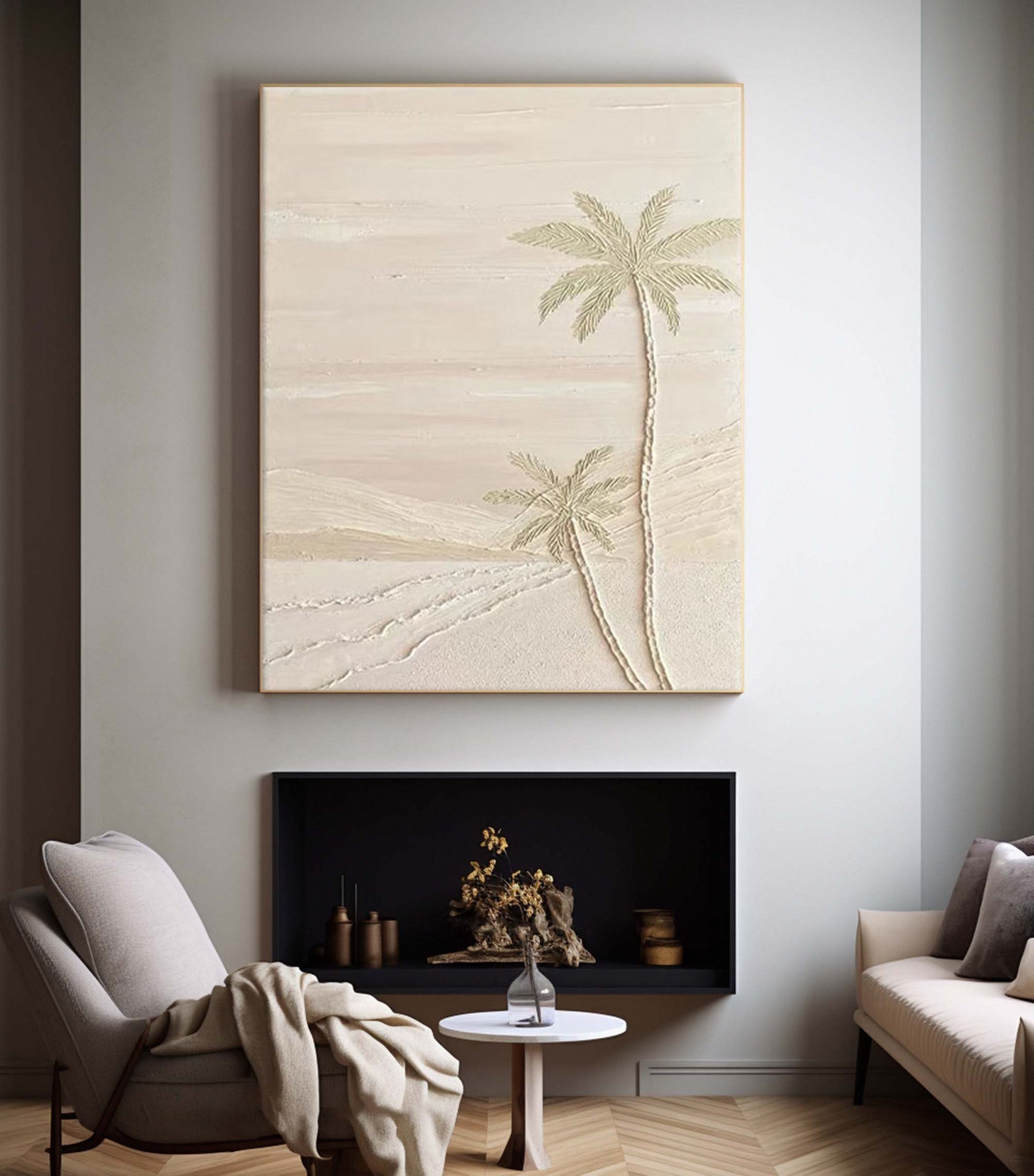 Ivory Coast Palms: Neutral Wall Art, Textured Beachscape #BGA 145