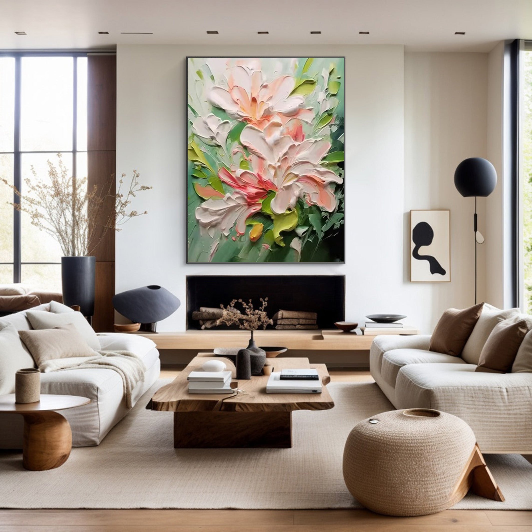 Textured Bloom: 3D Impasto Flower Art, Pink Green Palette #BGA 122