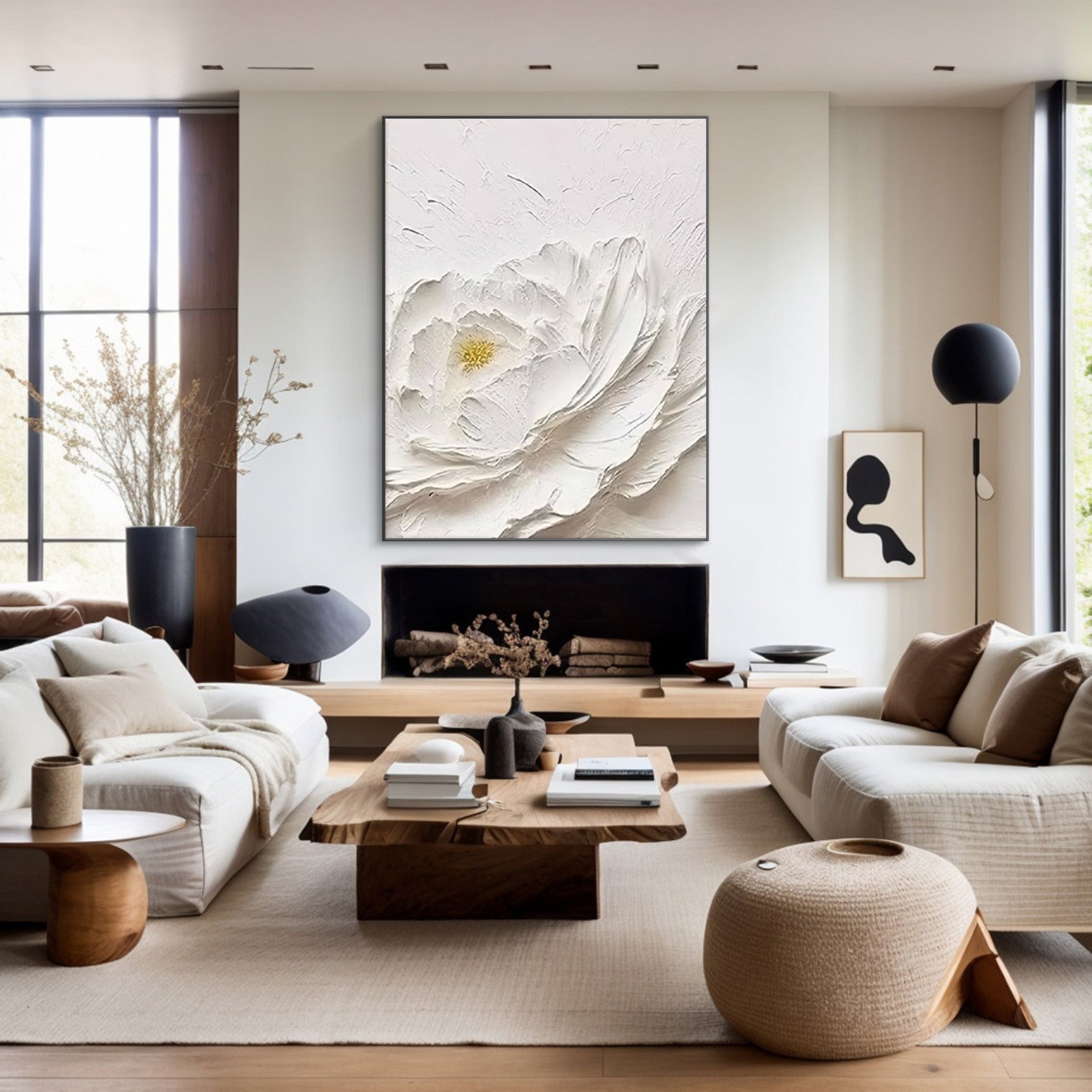 White Bloom: Textured Floral Canvas, Modern 3D Wall Art #BGA 114