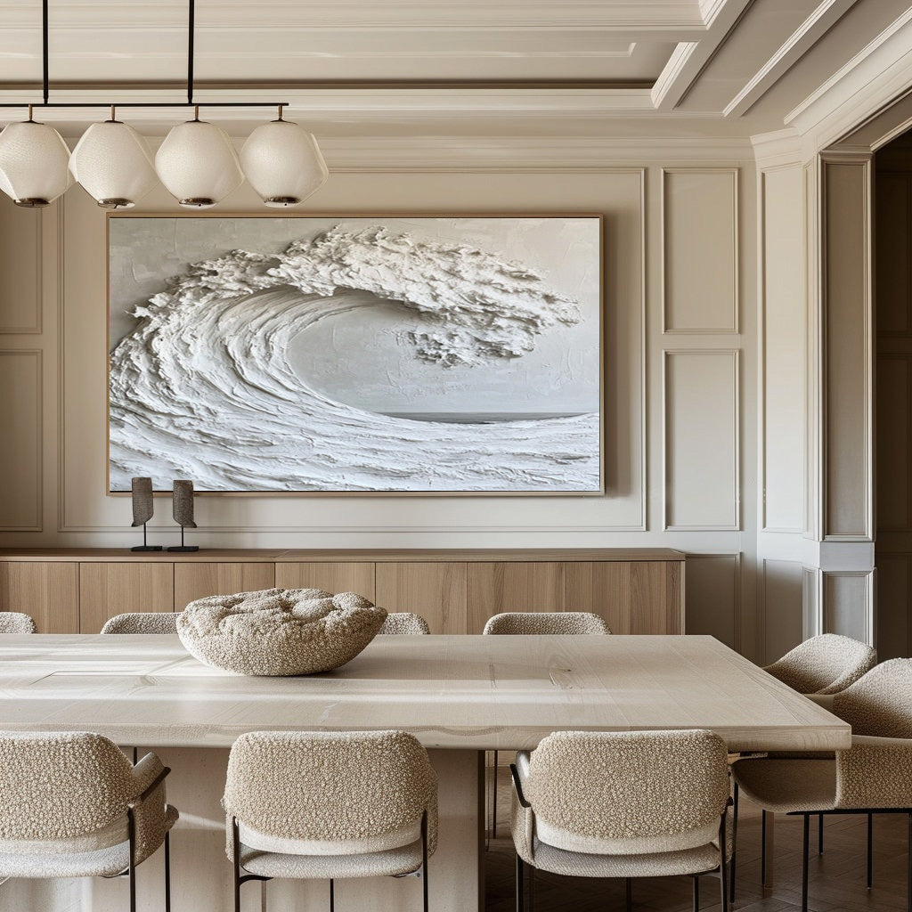 Large White Wave Abstract Art Textured Coastal Decor #WG 048